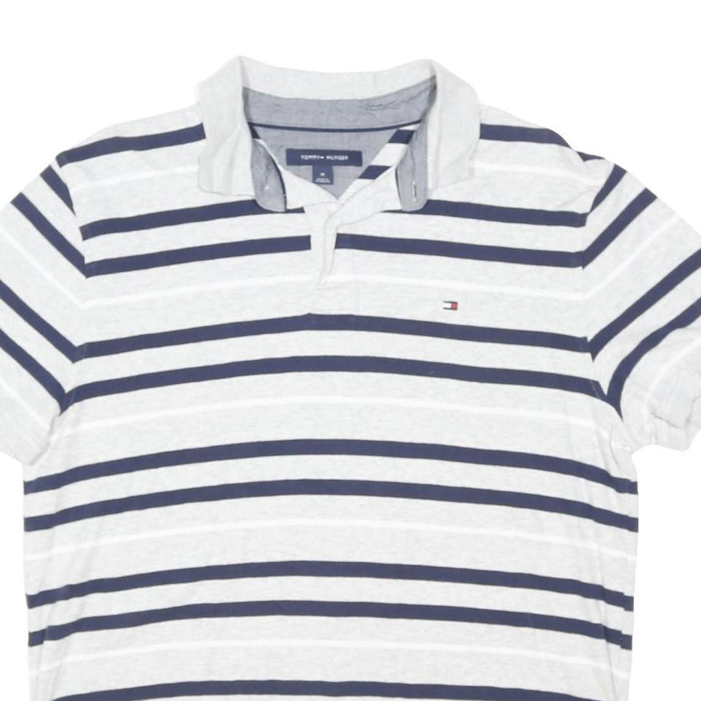 TOMMY HILFIGER Mens White & Navy Blue Striped Short Sleeve Polo Shirt M Casual