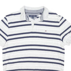 TOMMY HILFIGER Mens White & Navy Blue Striped Short Sleeve Polo Shirt M Casual