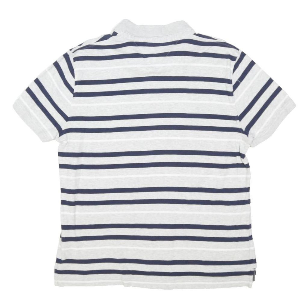 TOMMY HILFIGER Mens White & Navy Blue Striped Short Sleeve Polo Shirt M Casual