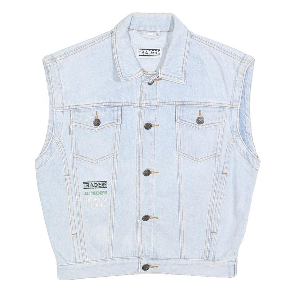 TRADERS Boys Blue Cotton Denim Sleeveless Jacket L Button Plain Stylish