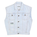TRADERS Boys Blue Cotton Denim Sleeveless Jacket L Button Plain Stylish