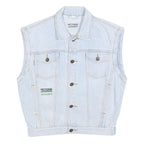 TRADERS Boys Blue Cotton Denim Sleeveless Jacket L Button Plain Stylish