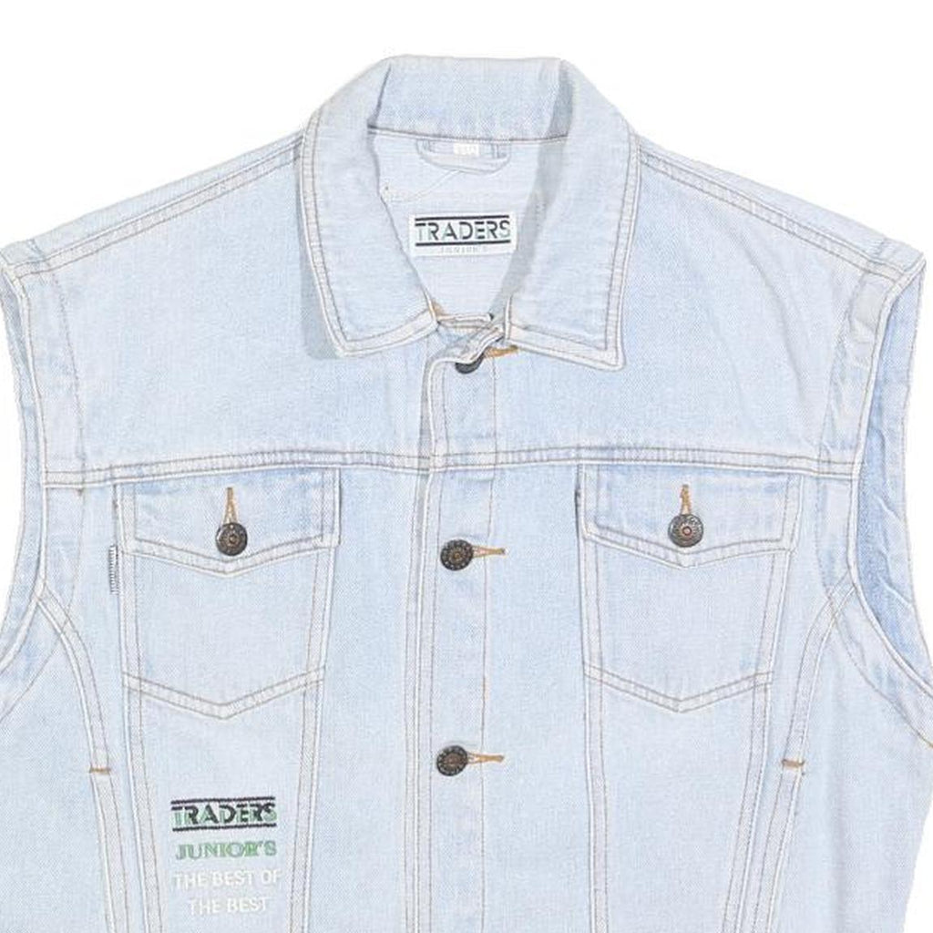 TRADERS Boys Blue Cotton Denim Sleeveless Jacket L Button Plain Stylish