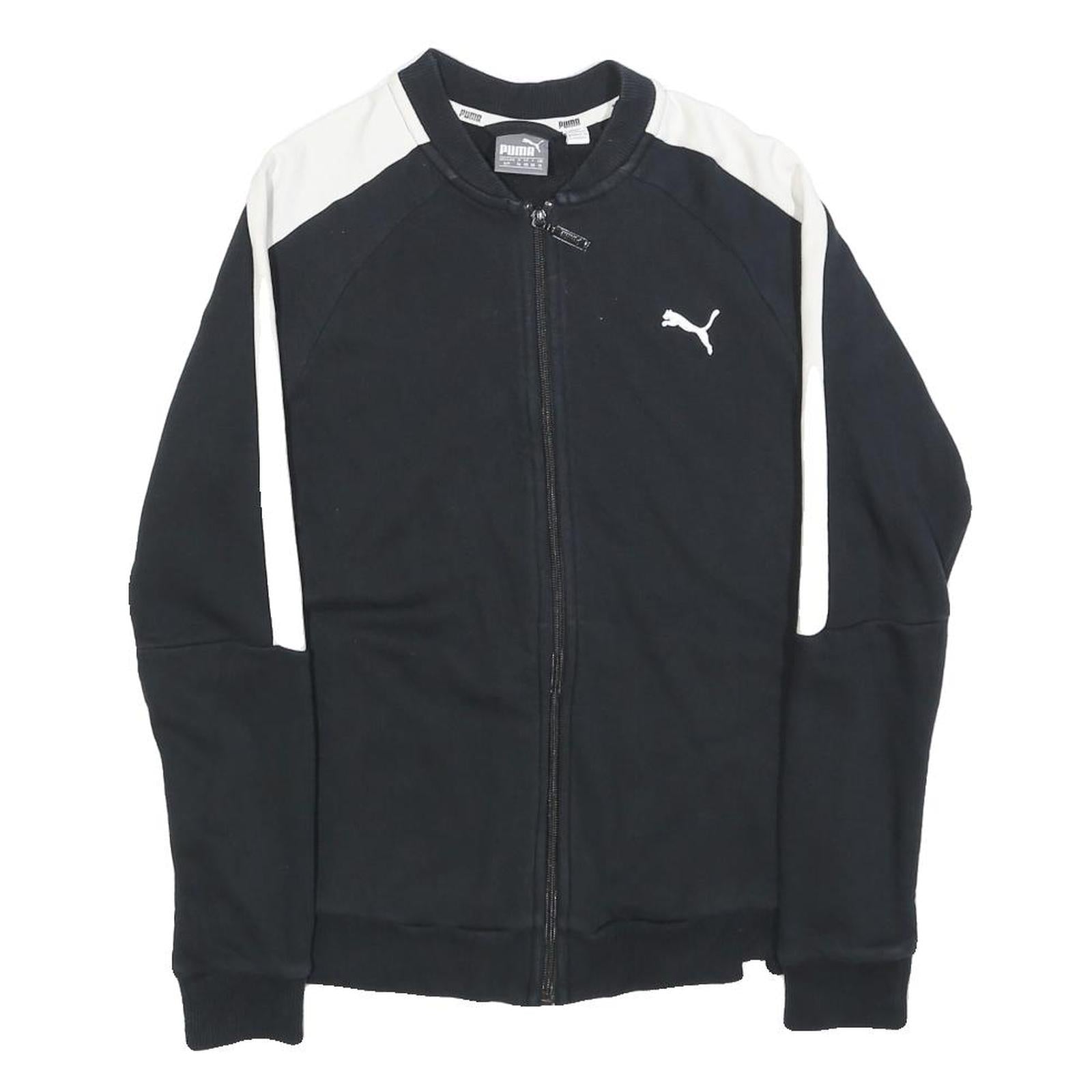 PUMA Womens Black & White Zip Jacket UK 10 Cotton Blend Plain Casual Activewear