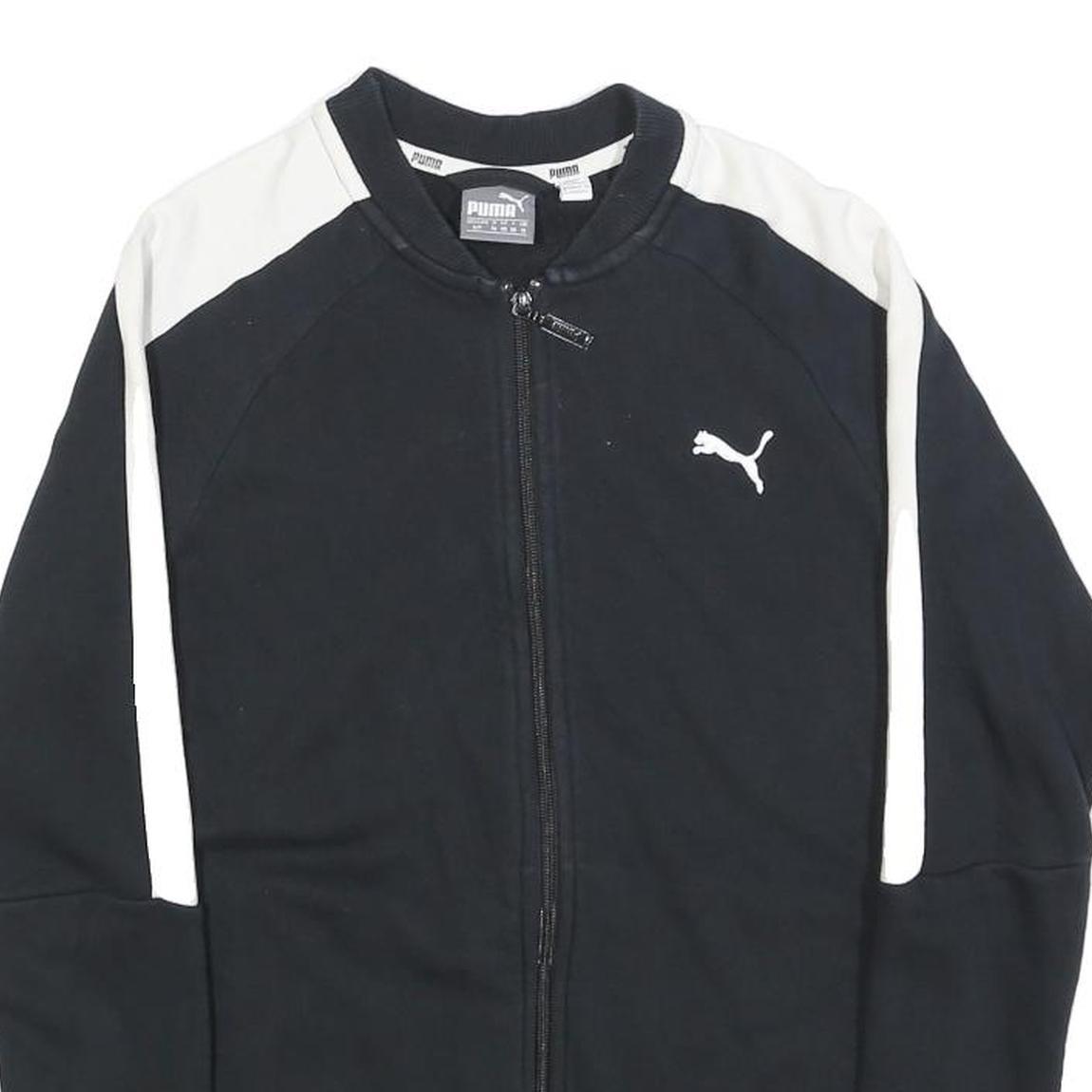 PUMA Womens Black & White Zip Jacket UK 10 Cotton Blend Plain Casual Activewear