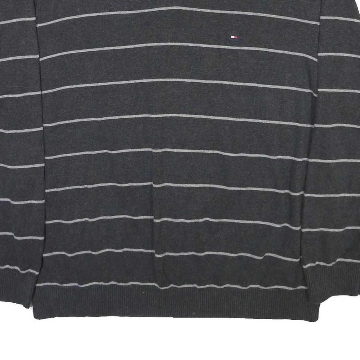 TOMMY HILFIGER Mens Grey & Light Grey Patterned V Neck Basic Knit 2XL Jumper