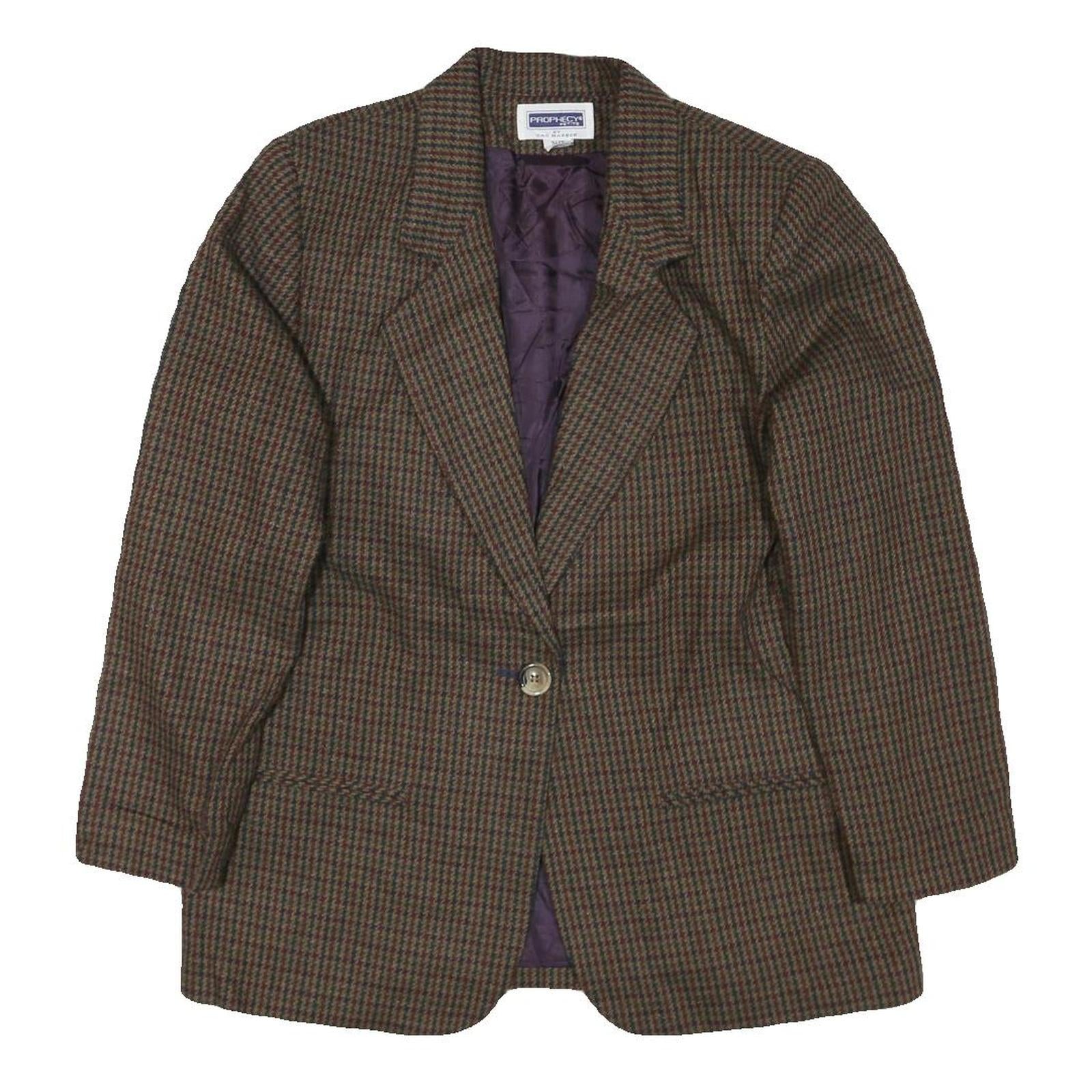 PROPHECY Womens Brown & Green Checked Jacket UK 12 Cotton Blend Classic Blazer