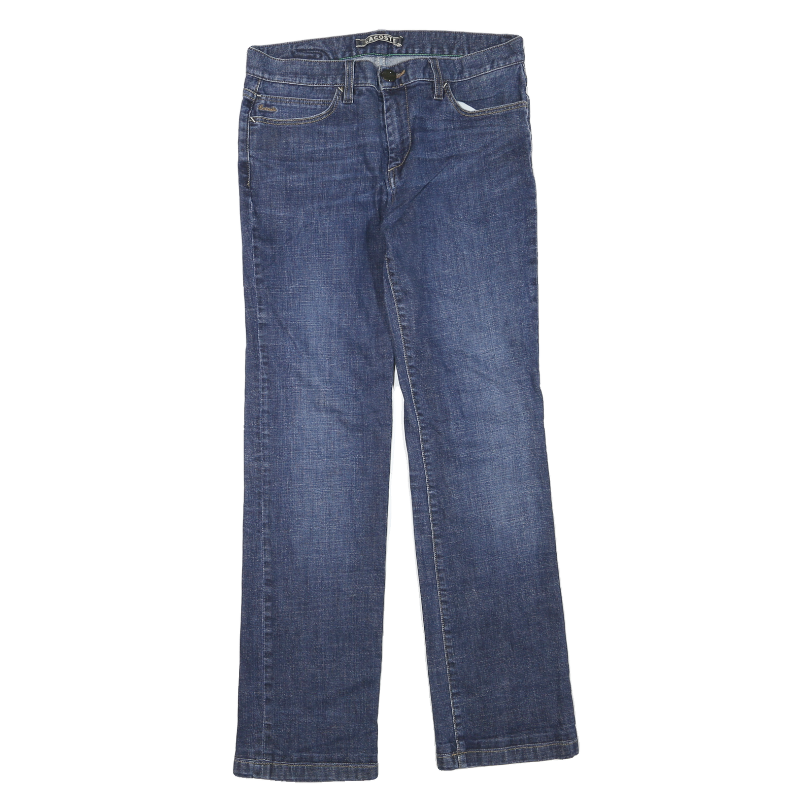 LACOSTE Womens Regular Blue Denim Straight Cotton Blend Zip W30 L28 Jeans