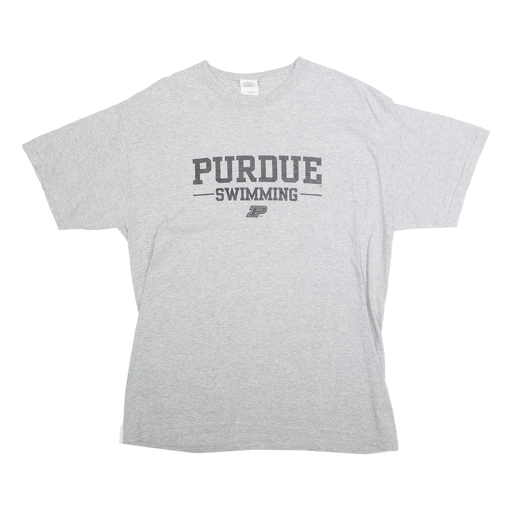 GILDAN Mens Grey Purdue Swimming T-Shirt L Short Sleeve Crew Neck Cotton Blend