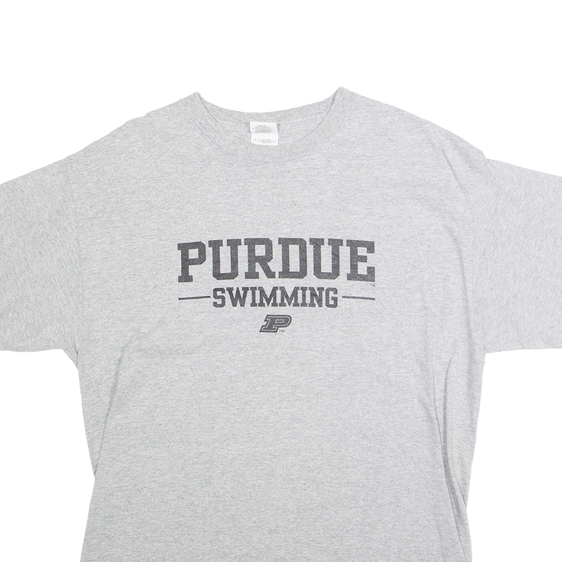 GILDAN Mens Grey Purdue Swimming T-Shirt L Short Sleeve Crew Neck Cotton Blend