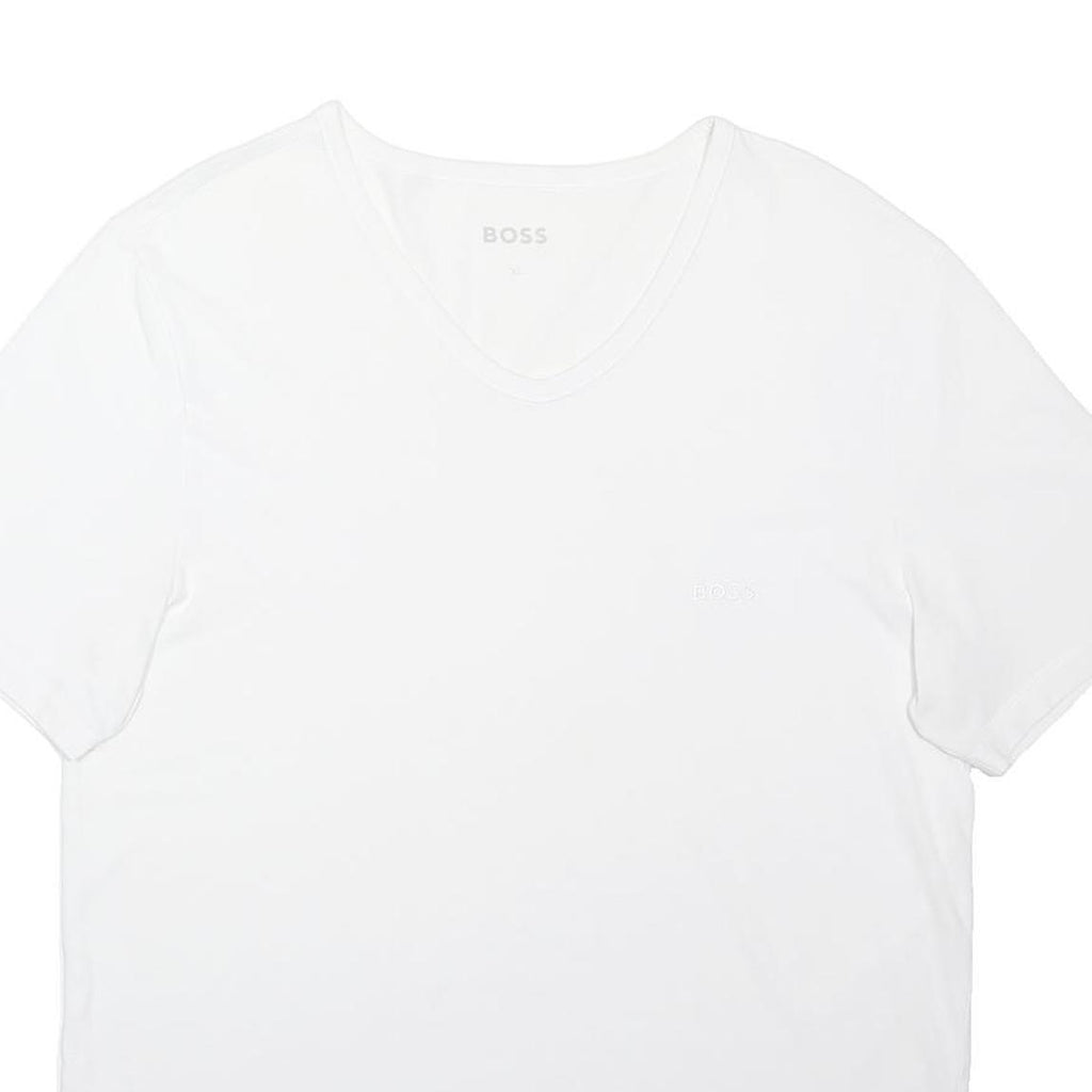 BOSS Womens White Classic T-Shirt XL Short Sleeve V-Neck Cotton Blend
