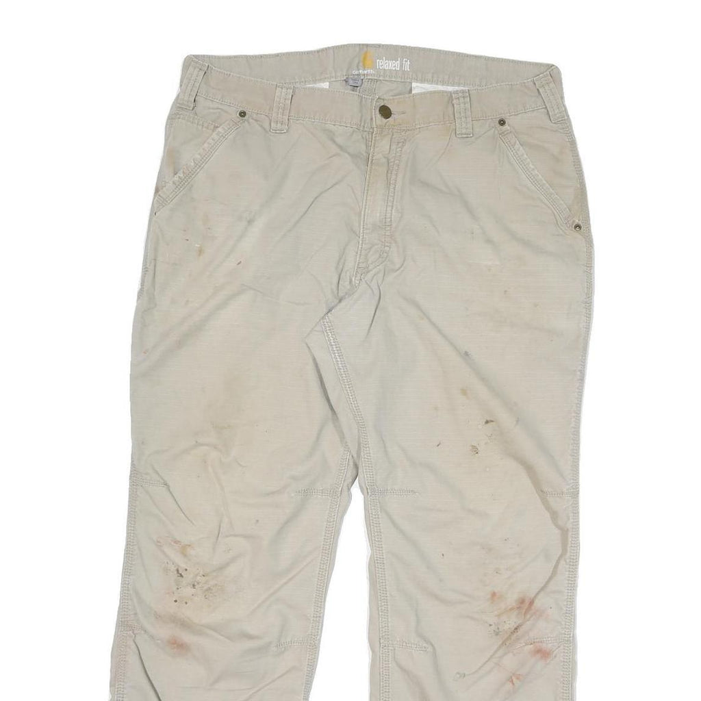 CARHARTT Mens Cotton Blend Beige Relaxed Fit Straight Trousers W38 L32 Workwear