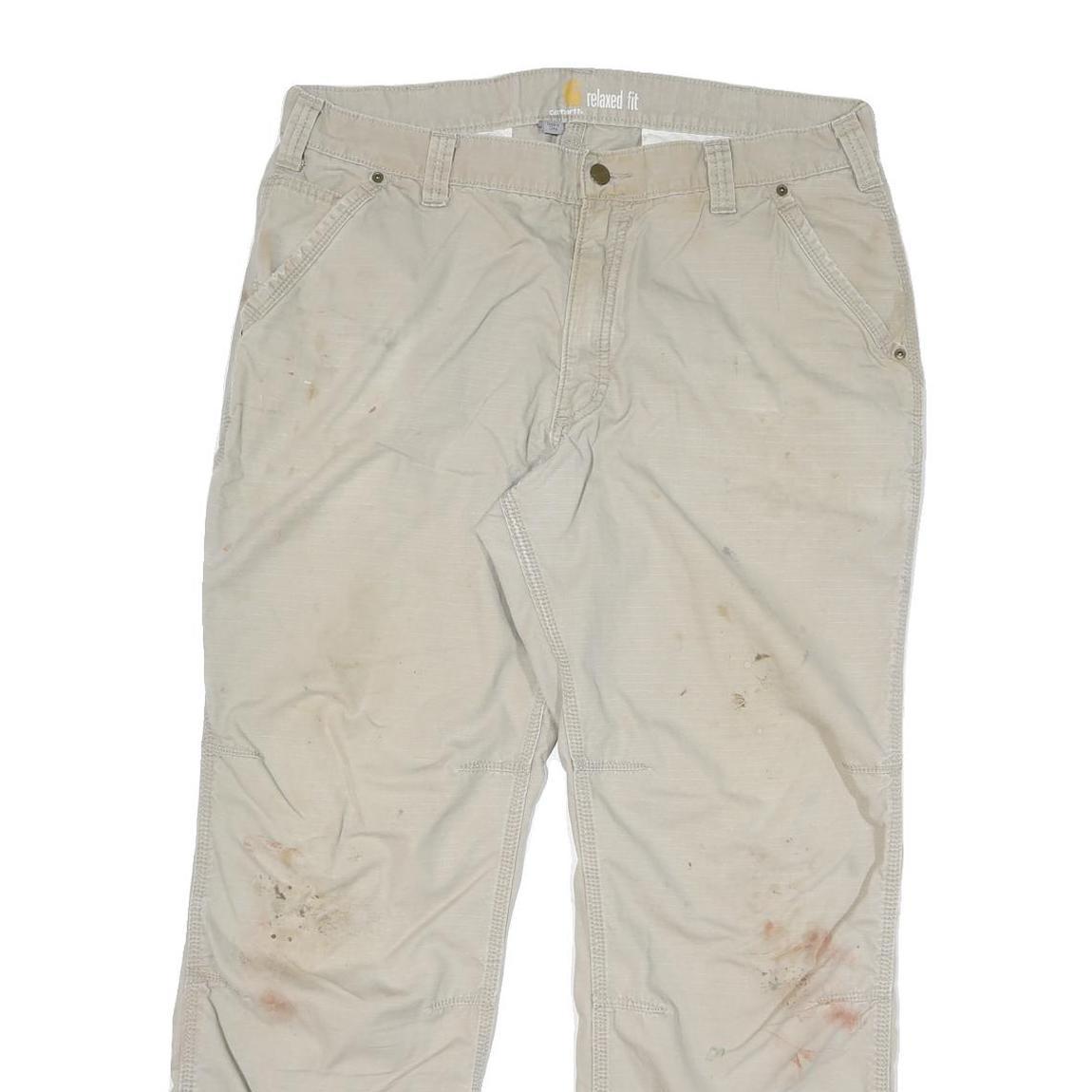 CARHARTT Mens Cotton Blend Beige Relaxed Fit Straight Trousers W38 L32 Workwear