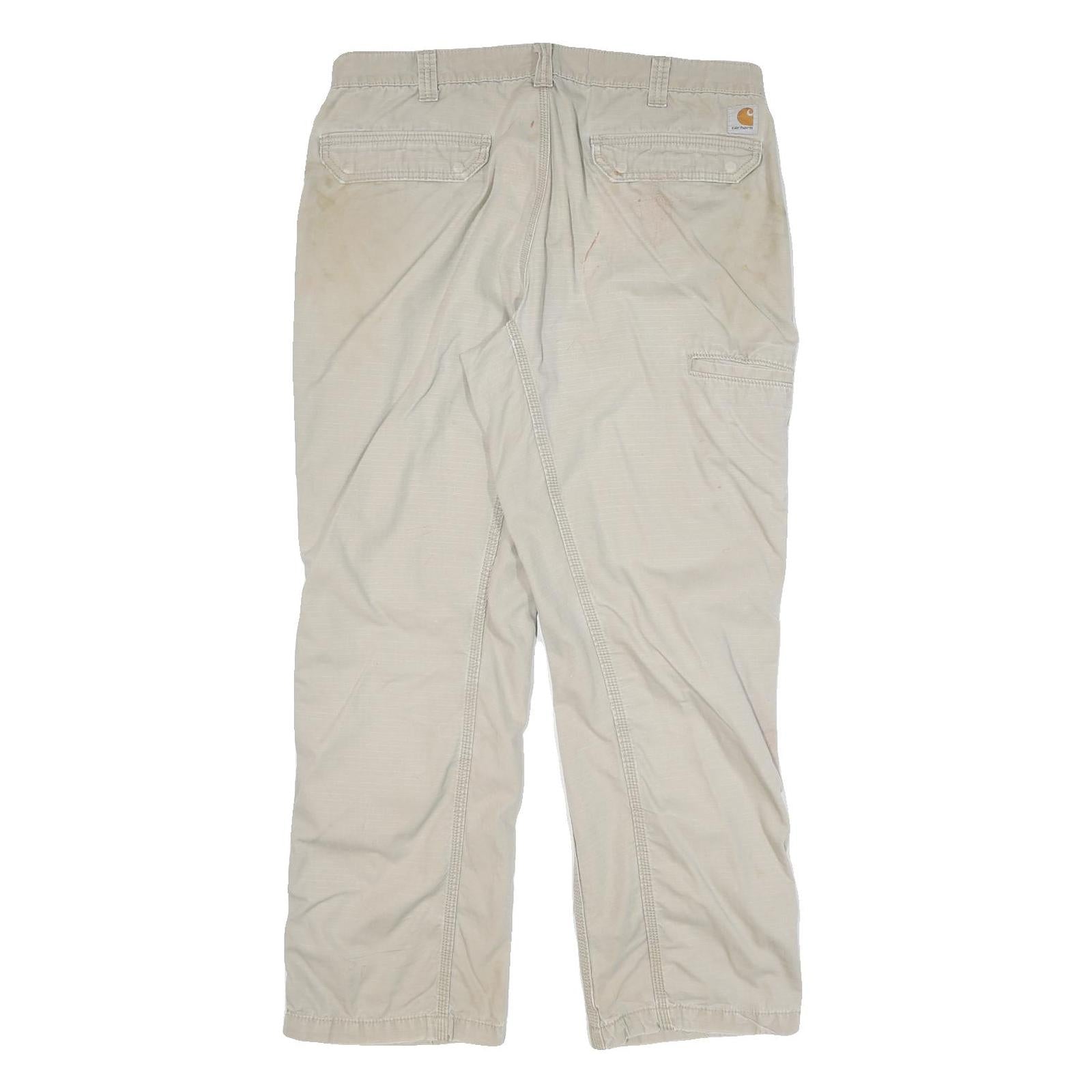 CARHARTT Mens Cotton Blend Beige Relaxed Fit Straight Trousers W38 L32 Workwear