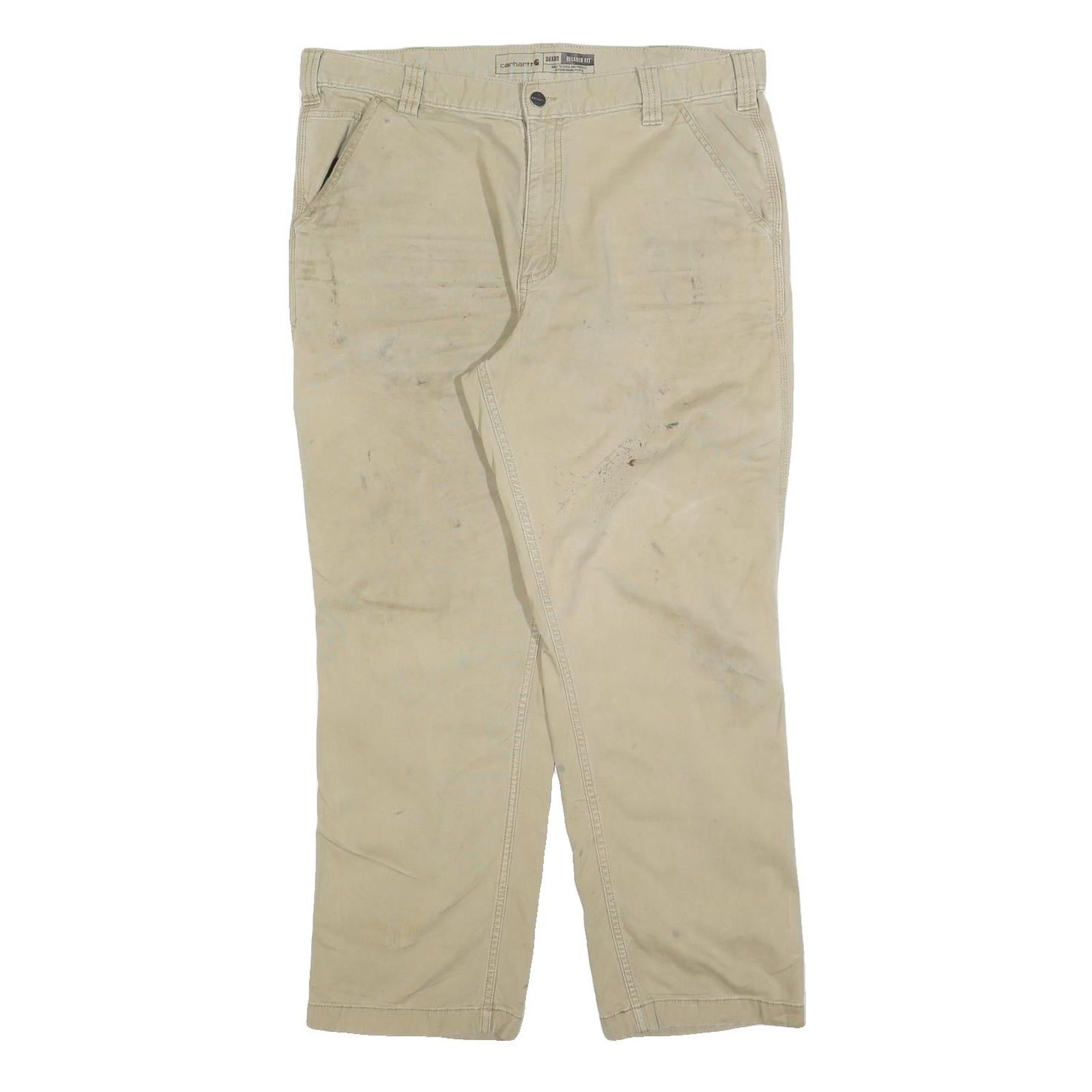 CARHARTT Mens Cotton Blend Beige Relaxed W38 L30 Workwear Trousers Zip Closure