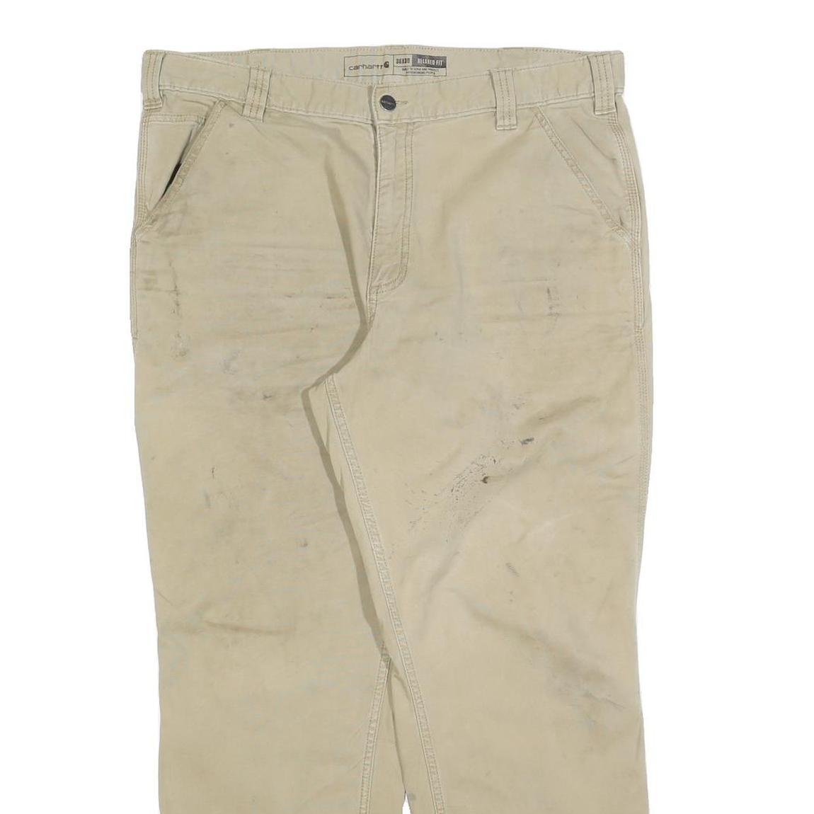 CARHARTT Mens Cotton Blend Beige Relaxed W38 L30 Workwear Trousers Zip Closure