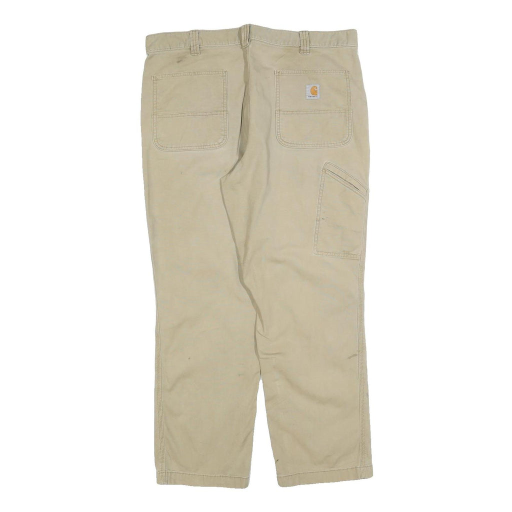 CARHARTT Mens Cotton Blend Beige Relaxed W38 L30 Workwear Trousers Zip Closure