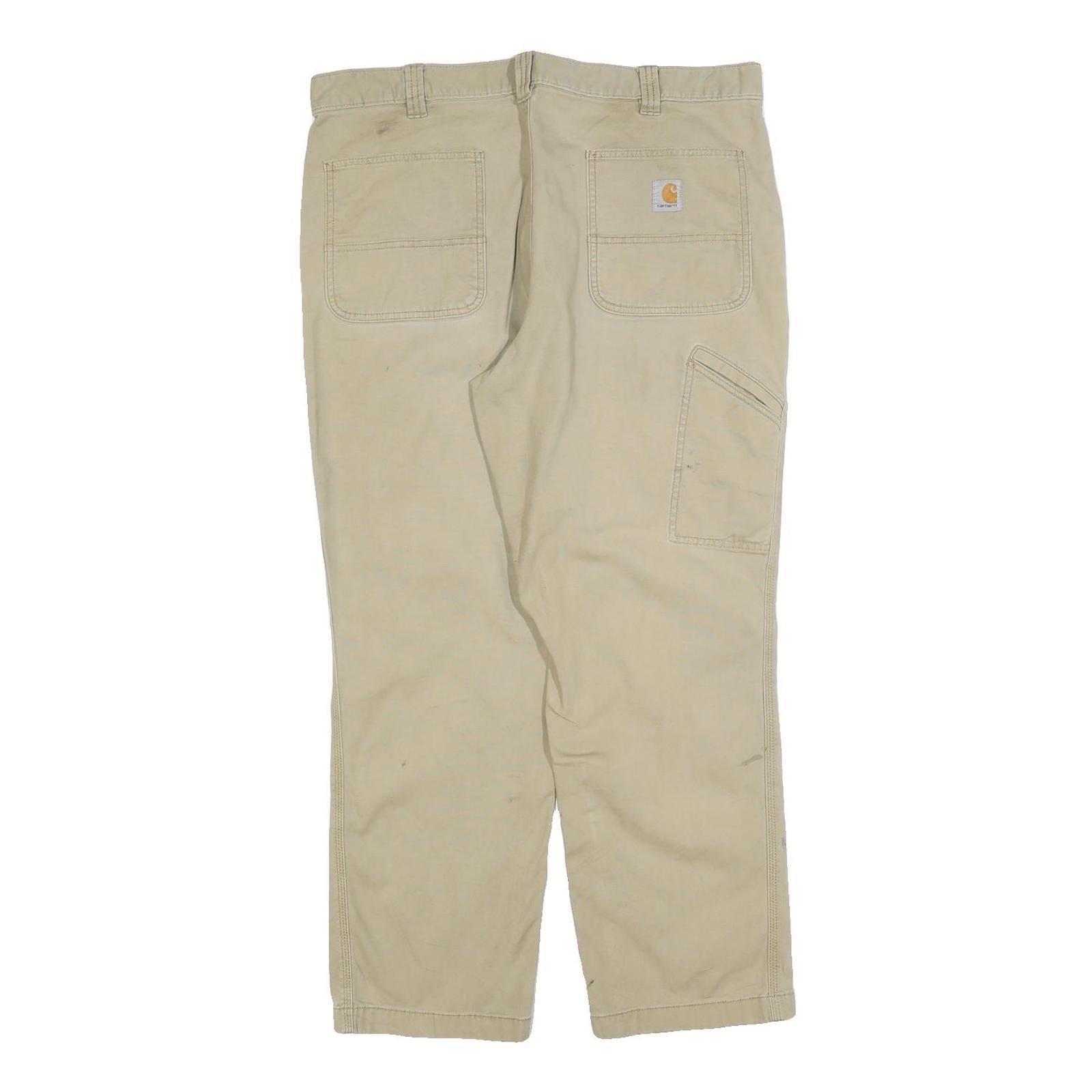 CARHARTT Mens Cotton Blend Beige Relaxed W38 L30 Workwear Trousers Zip Closure