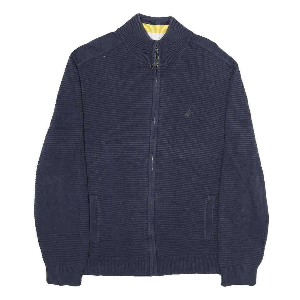 NAUTICA Mens Navy Blue Plain Cotton Full Zip Patterned Jumper XL Casual