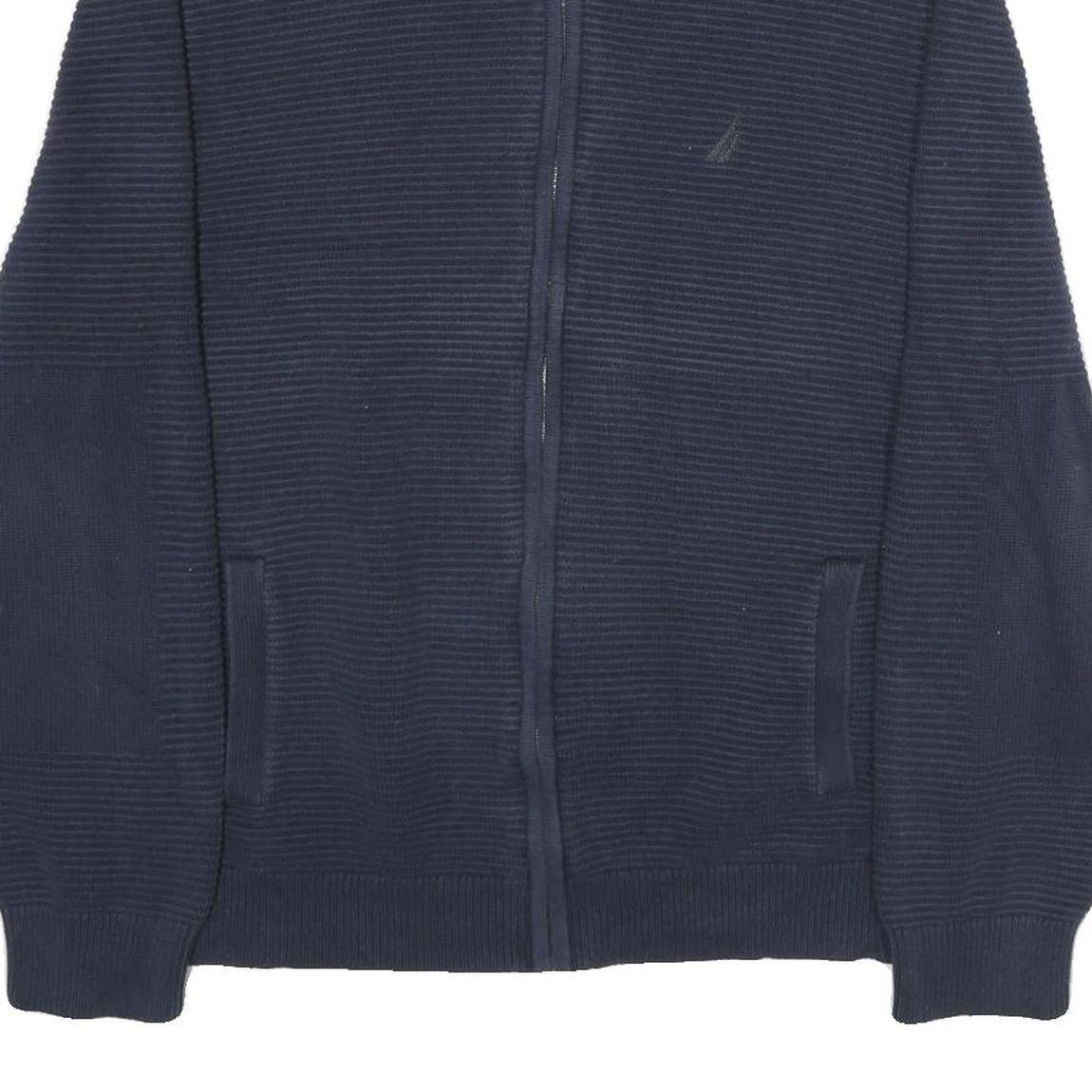 NAUTICA Mens Navy Blue Plain Cotton Full Zip Patterned Jumper XL Casual