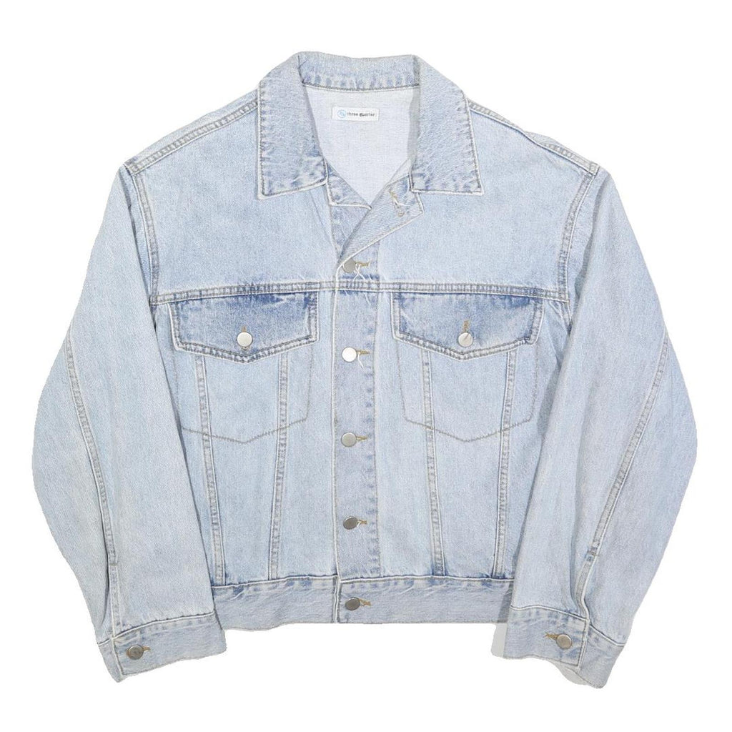 THREE QUARTER Womens Blue Denim Jacket L Cotton Button Classic Casual
