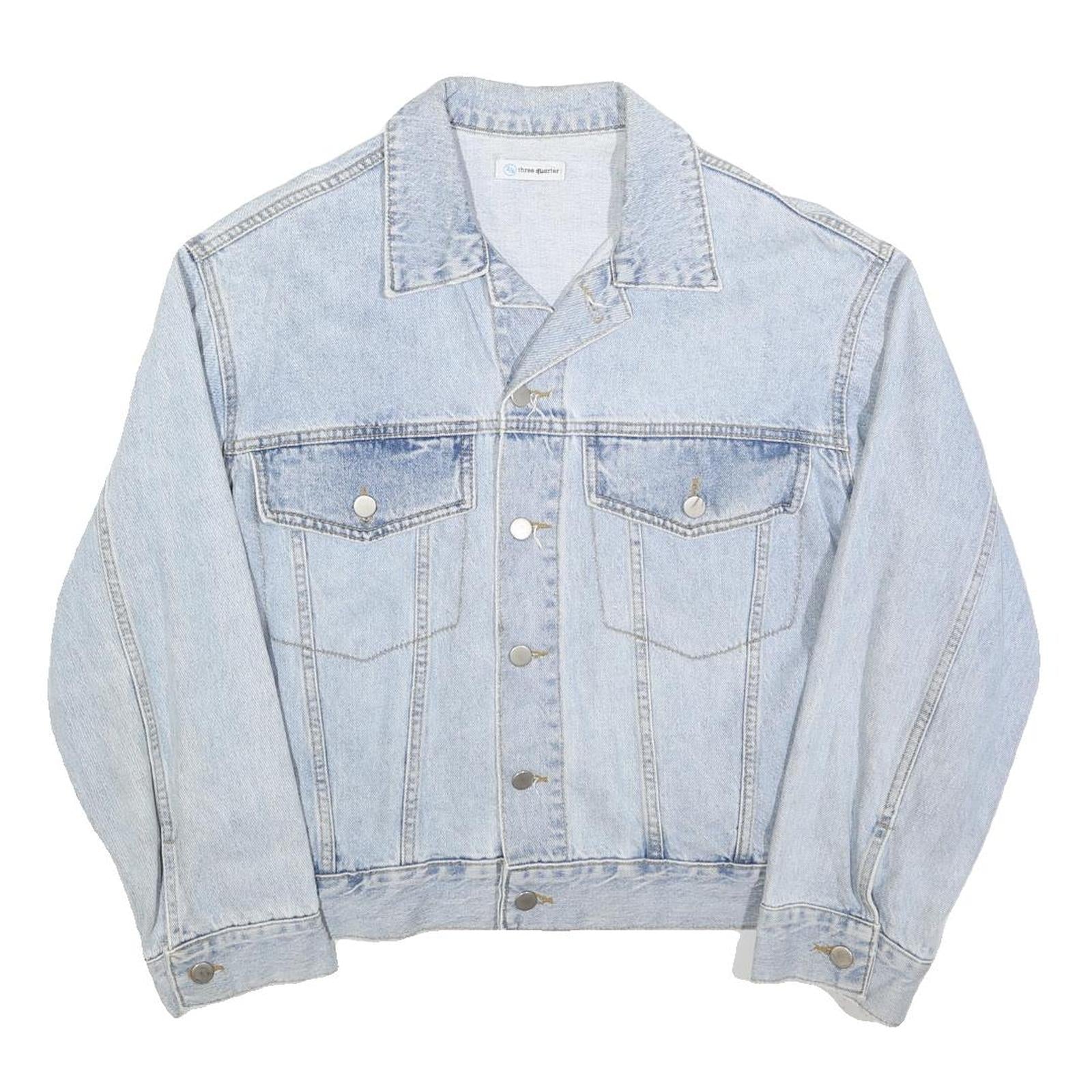 THREE QUARTER Womens Blue Denim Jacket L Cotton Button Classic Casual