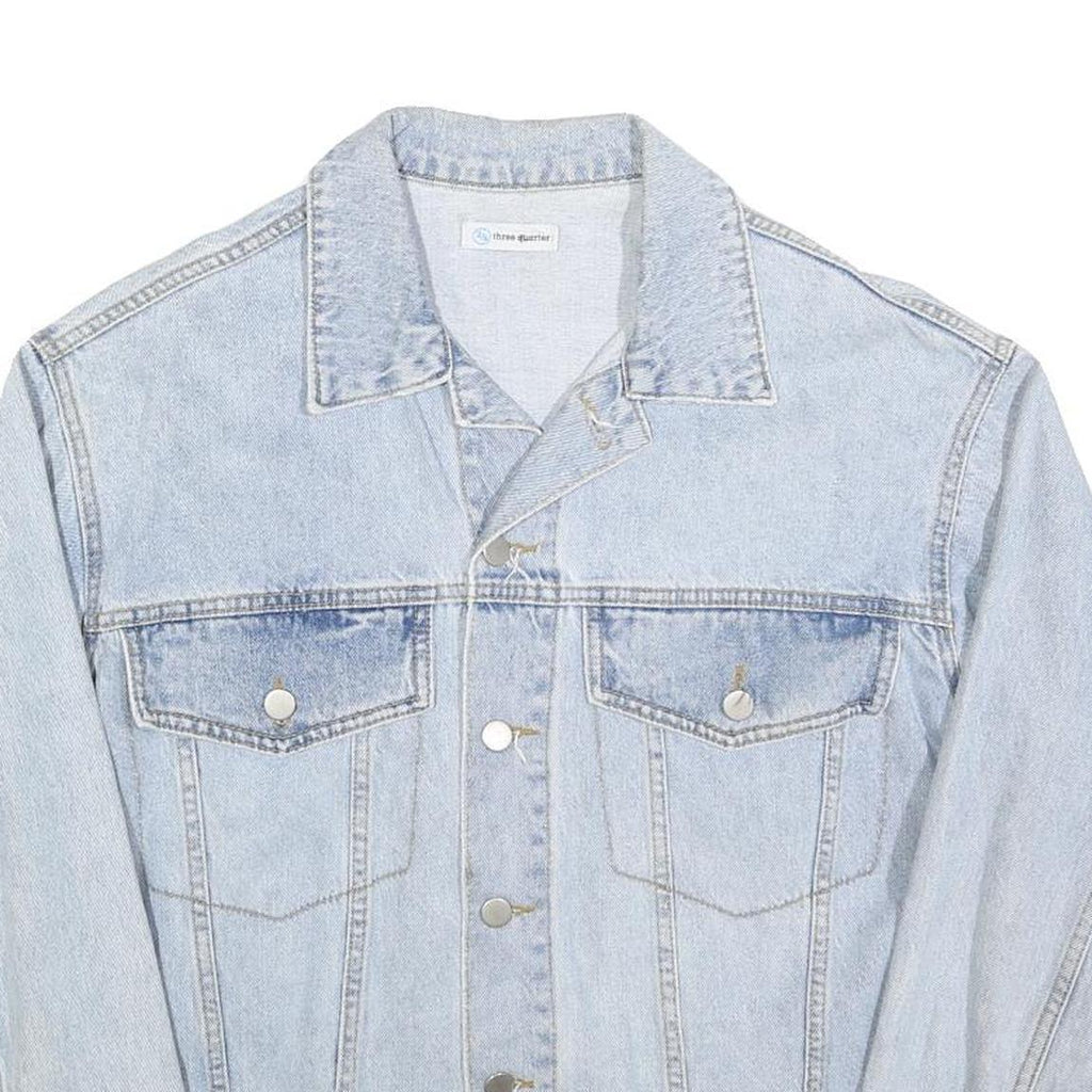 THREE QUARTER Womens Blue Denim Jacket L Cotton Button Classic Casual