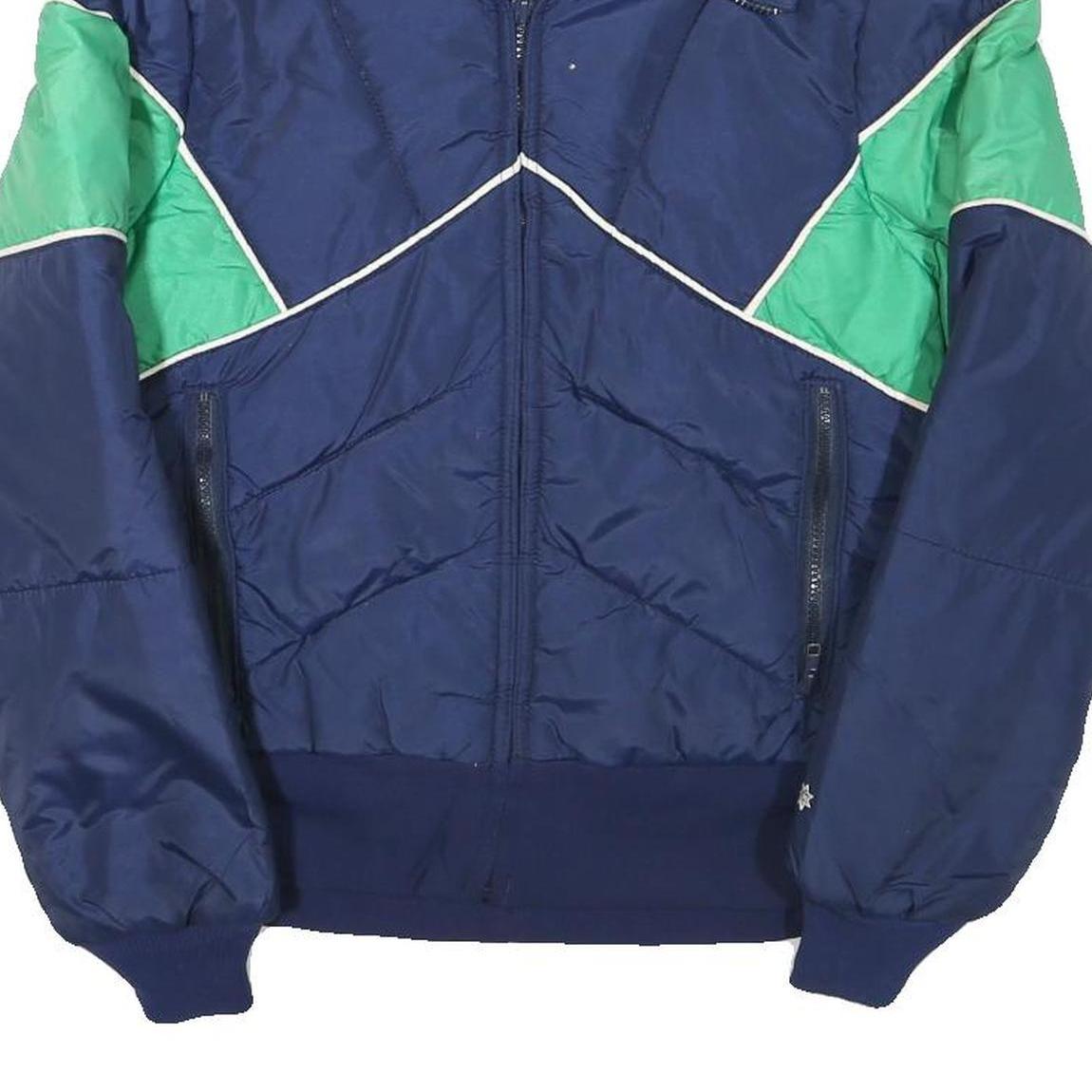 Womens Navy & Green Plain Zip Jacket XS Polyester Blend Sporty Casual