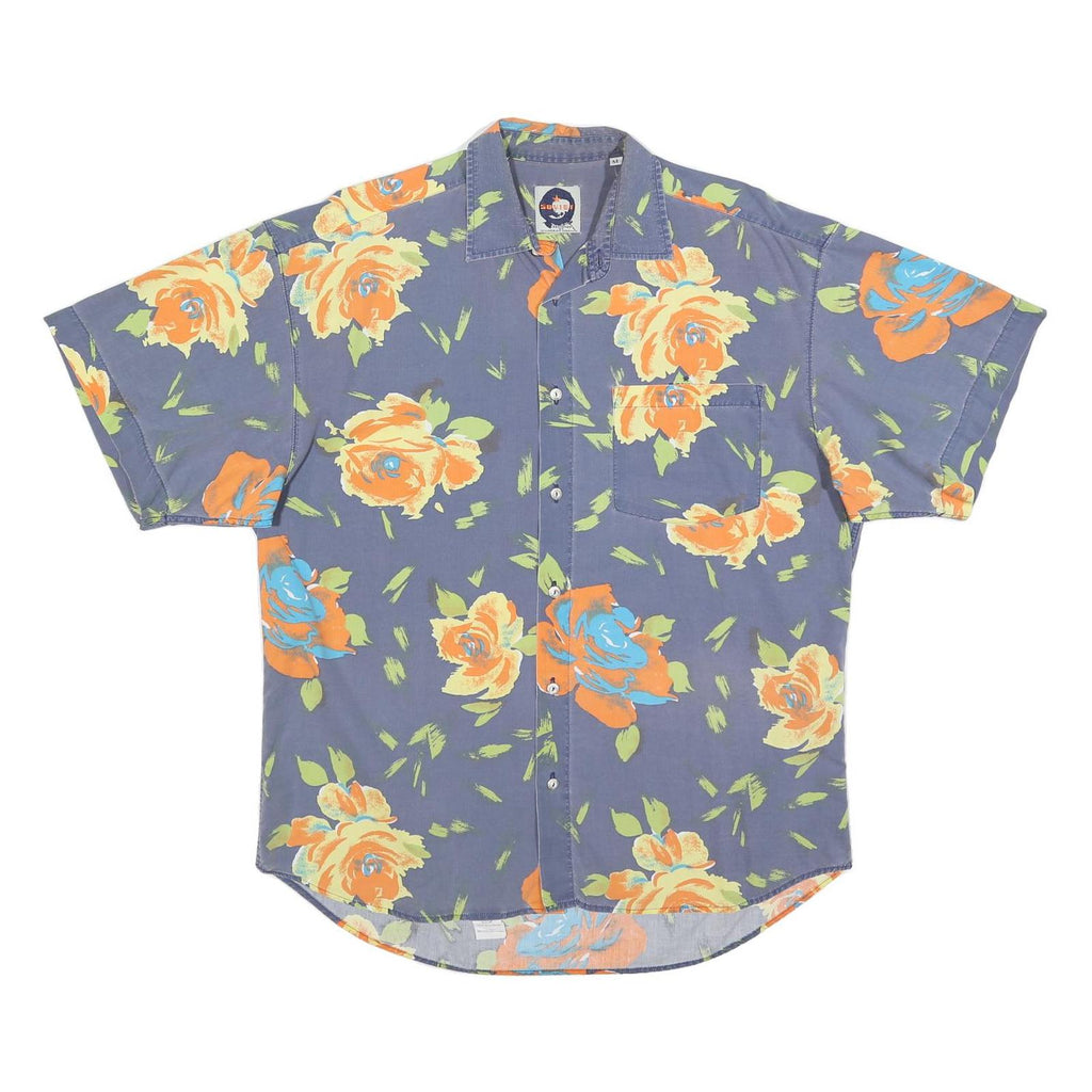 SOVIET Mens Blue Floral Print Cotton Blend Short Sleeve Shirt M Summer Beach