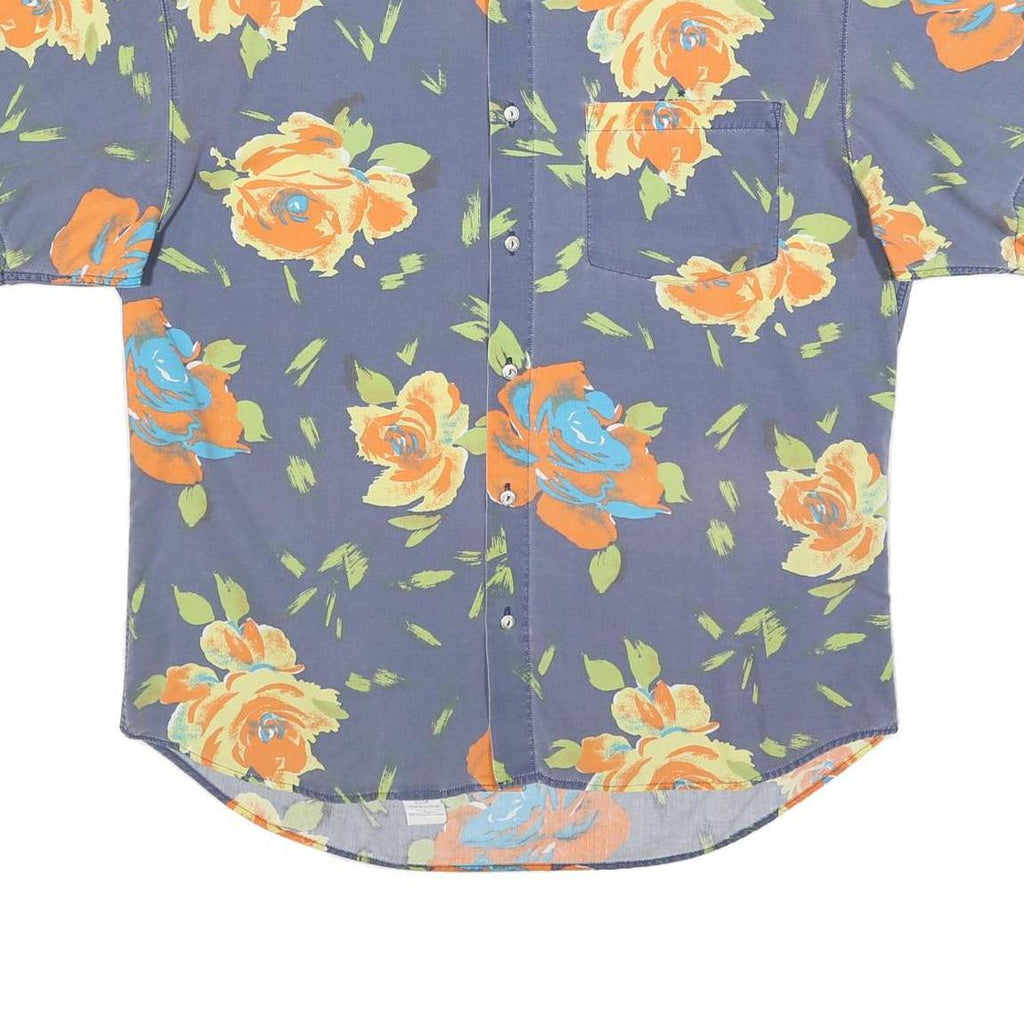 SOVIET Mens Blue Floral Print Cotton Blend Short Sleeve Shirt M Summer Beach