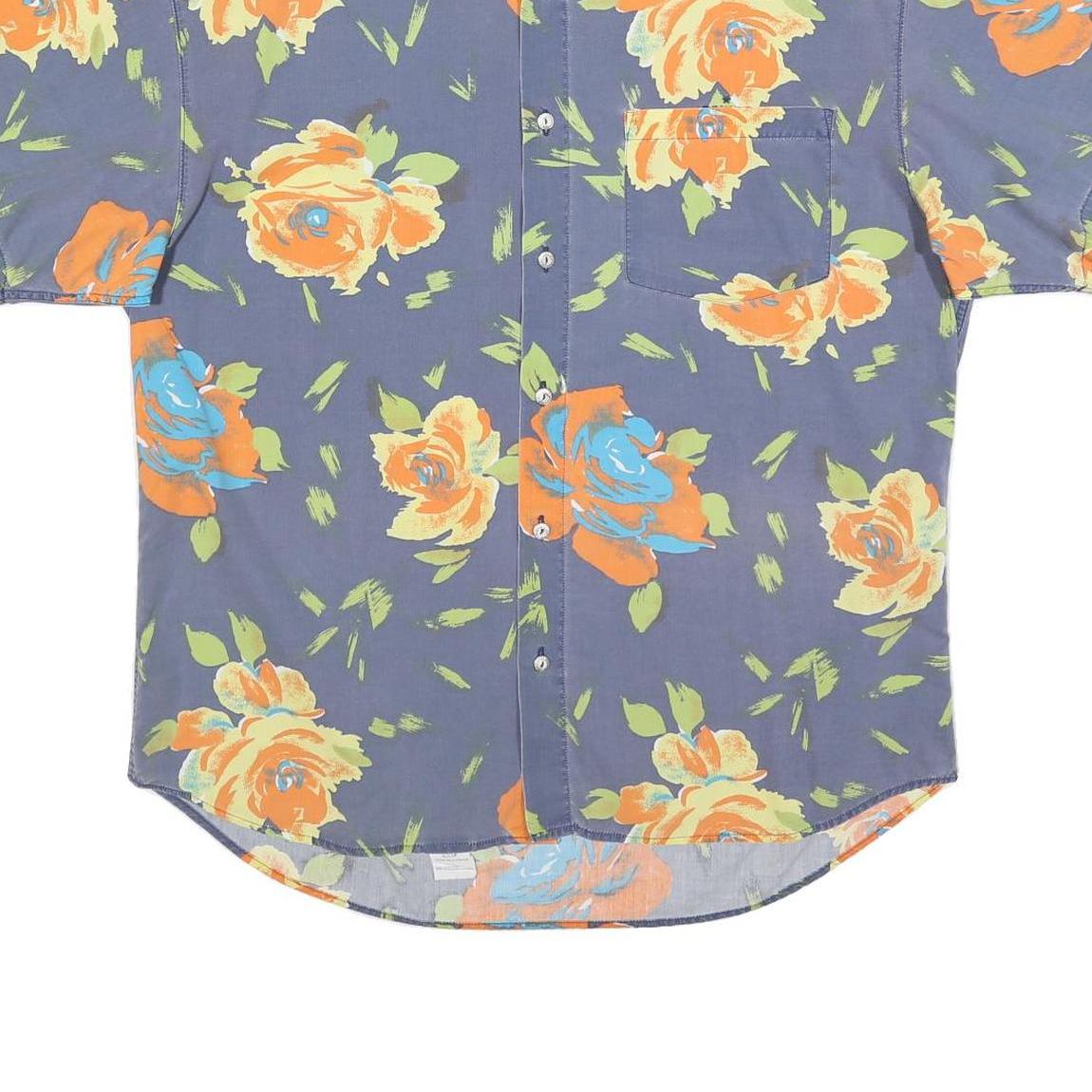 SOVIET Mens Blue Floral Print Cotton Blend Short Sleeve Shirt M Summer Beach