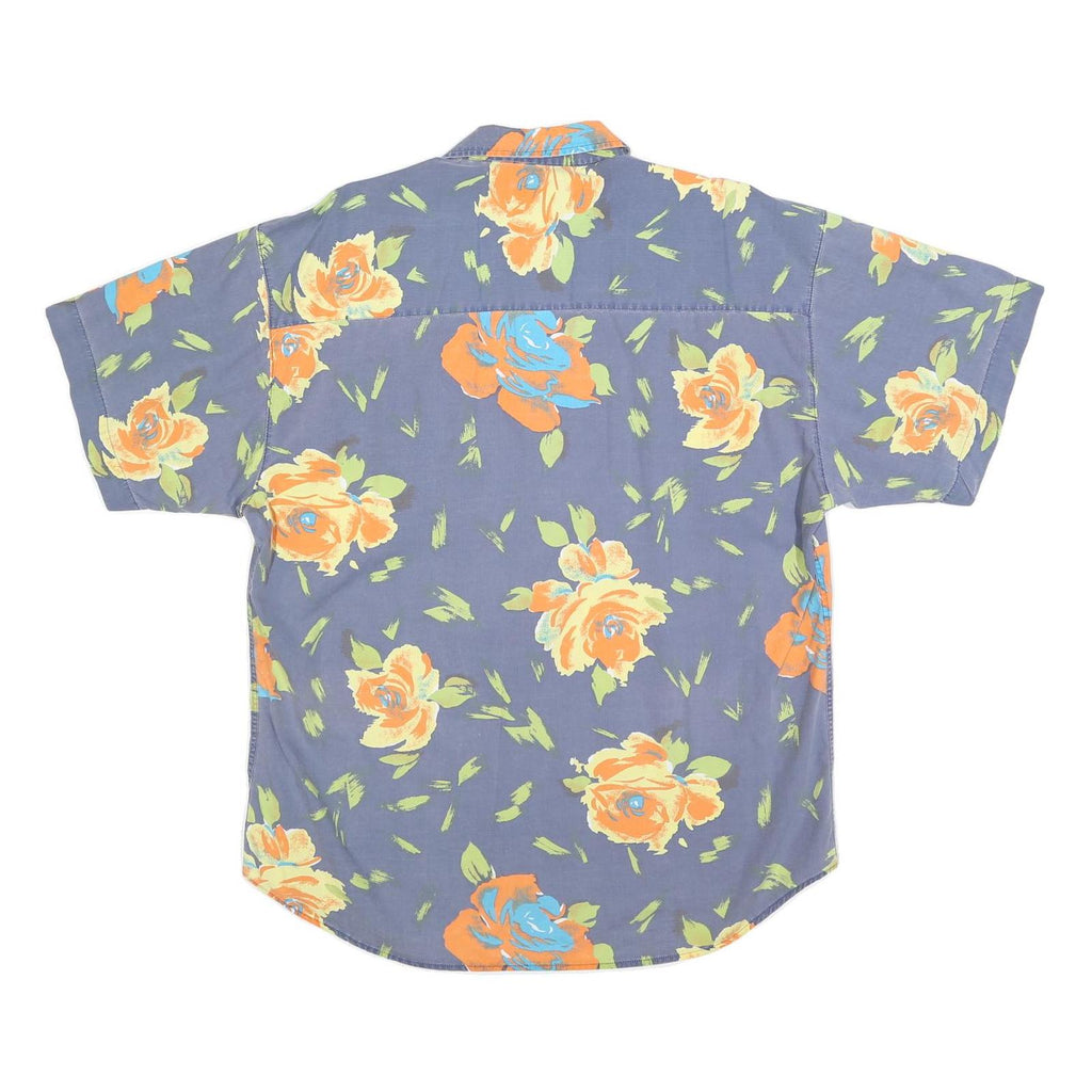 SOVIET Mens Blue Floral Print Cotton Blend Short Sleeve Shirt M Summer Beach