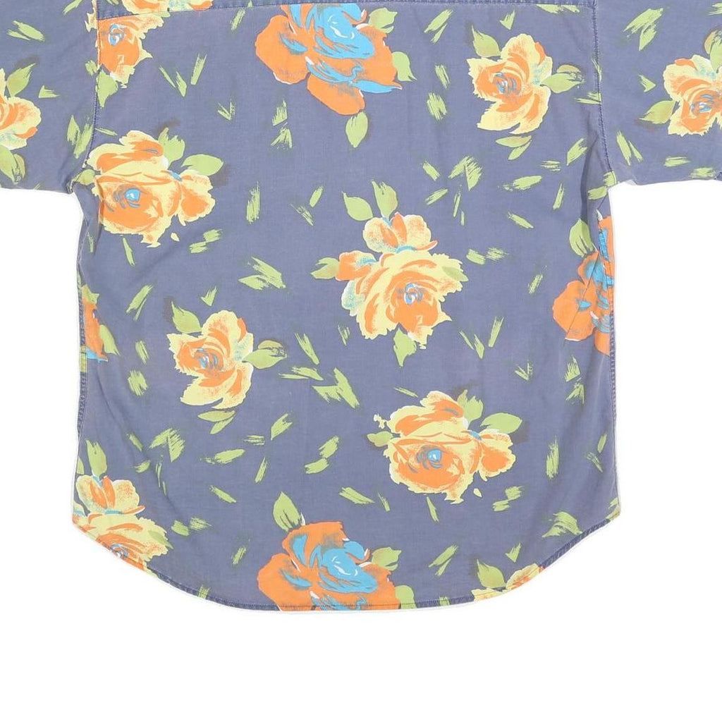 SOVIET Mens Blue Floral Print Cotton Blend Short Sleeve Shirt M Summer Beach