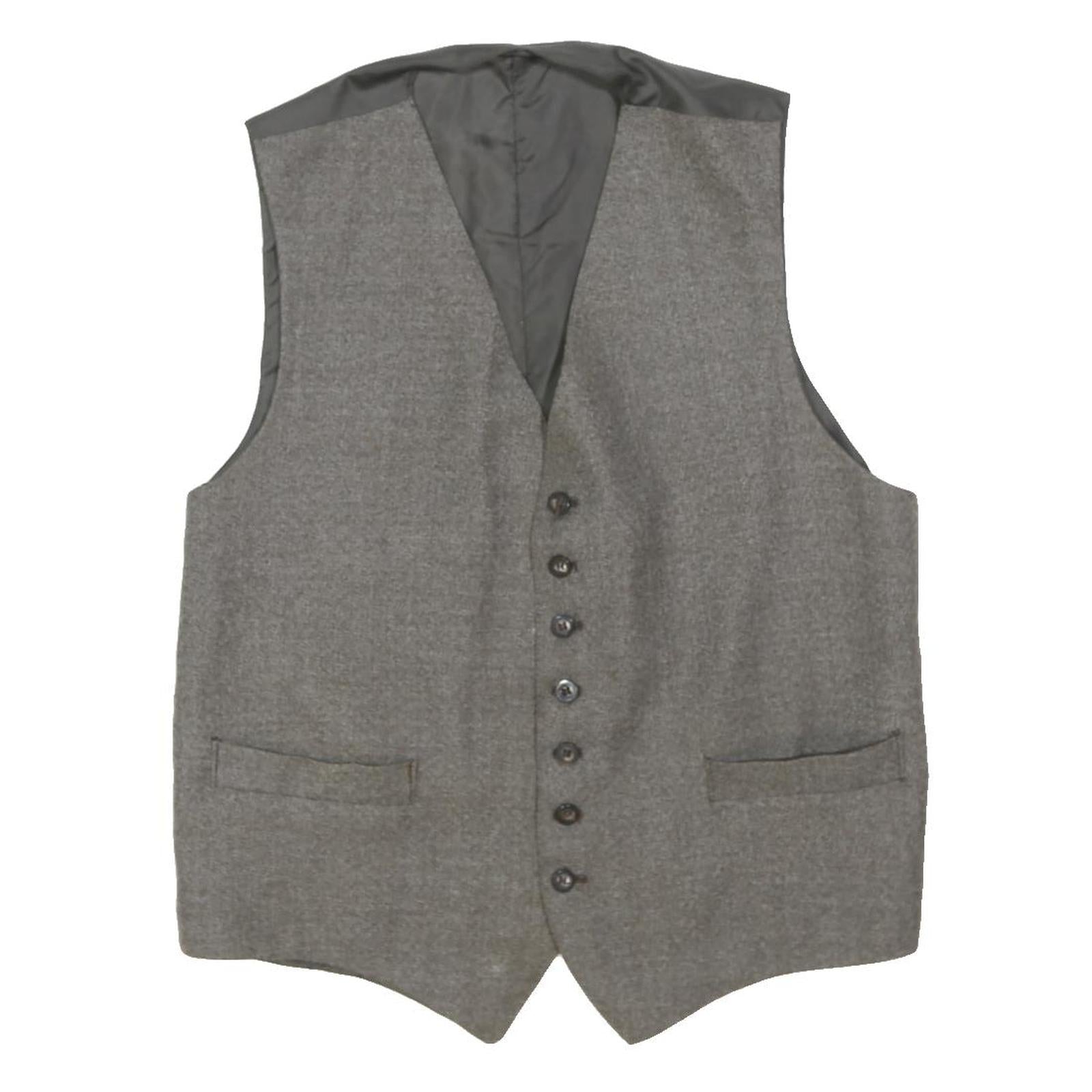 Mens Grey Cotton Blend Button Waistcoat M Plain Classic Formal Vest