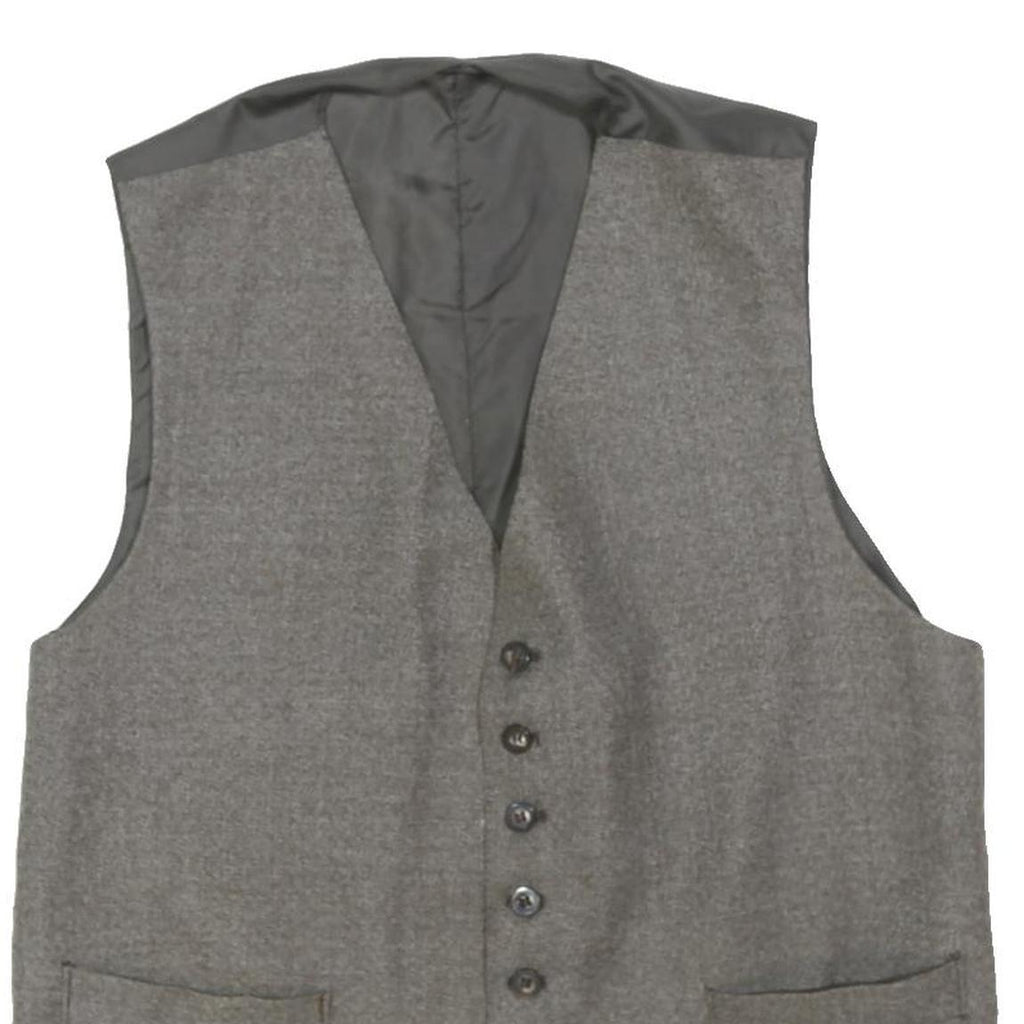 Mens Grey Cotton Blend Button Waistcoat M Plain Classic Formal Vest