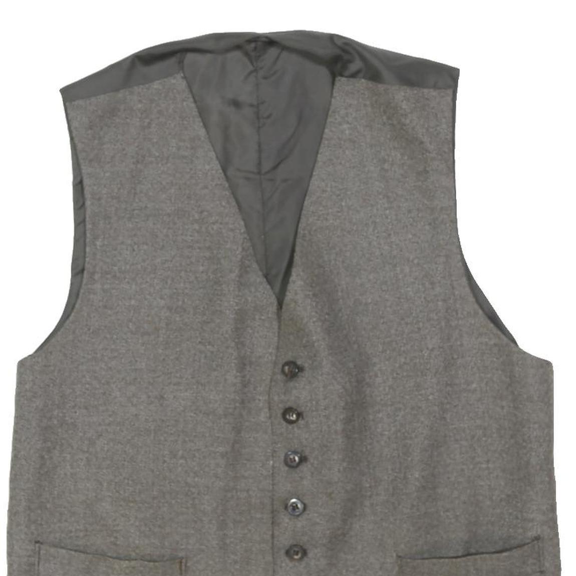 Mens Grey Cotton Blend Button Waistcoat M Plain Classic Formal Vest