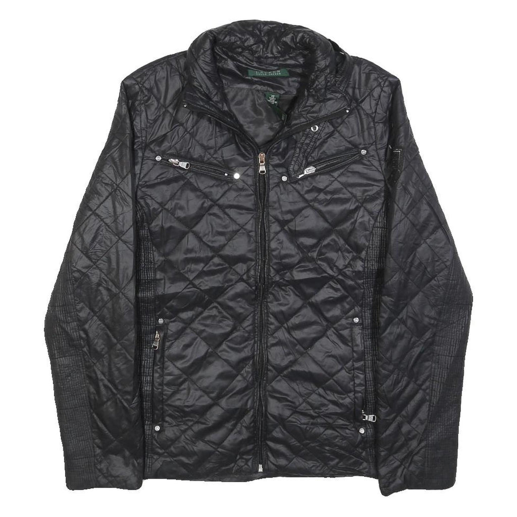 LAUREN RALPH LAUREN Womens Black Quilted Jacket XS Polyester Blend Zip Casual