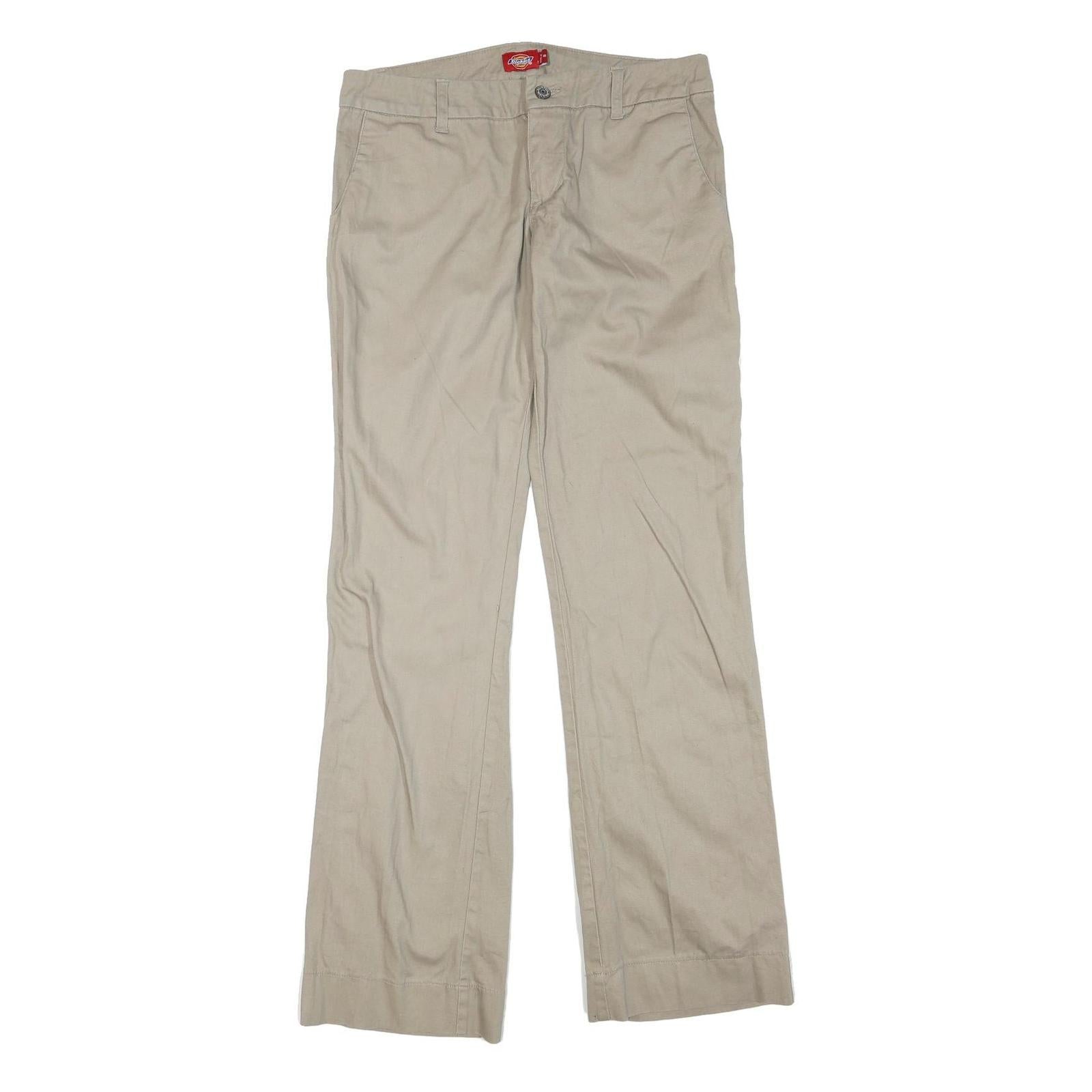DICKIES Womens Regular Beige Cotton Blend Zip Trousers W32 L32 Comfortable