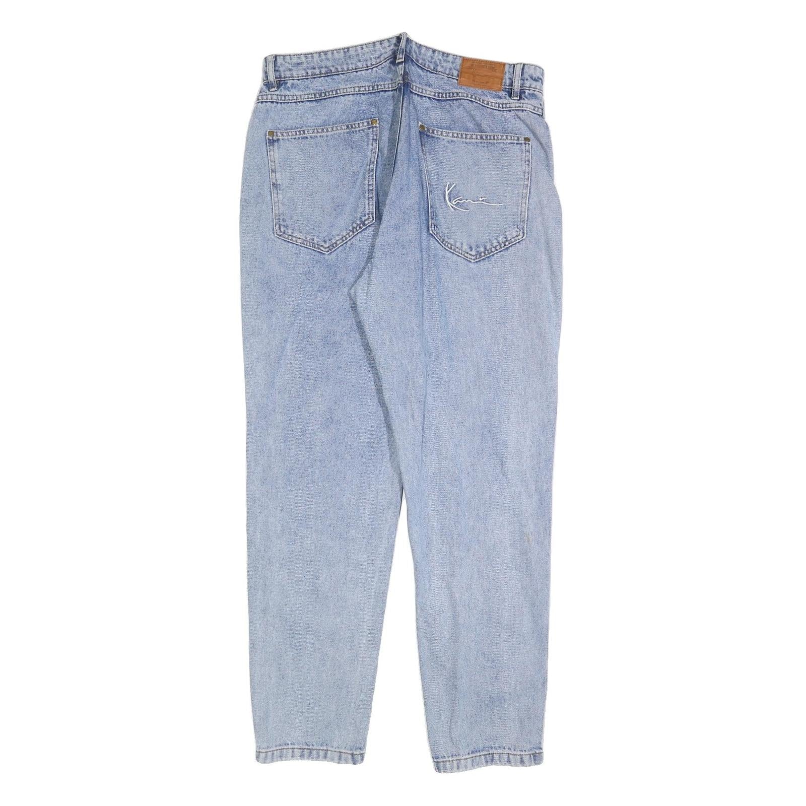 KARL KANI Mens Regular Fit Blue Denim Raw Jeans W35 L32 Classic Cotton Blend Zip