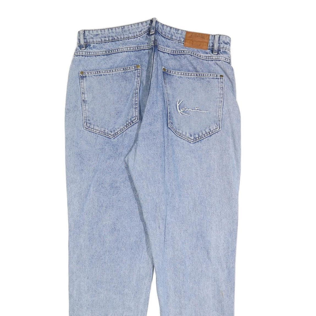 KARL KANI Mens Regular Fit Blue Denim Raw Jeans W35 L32 Classic Cotton Blend Zip