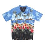 PALMWAVE HAWAII Mens Blue & Black Hawaiian Shirt S Tropical Floral Cotton Blend