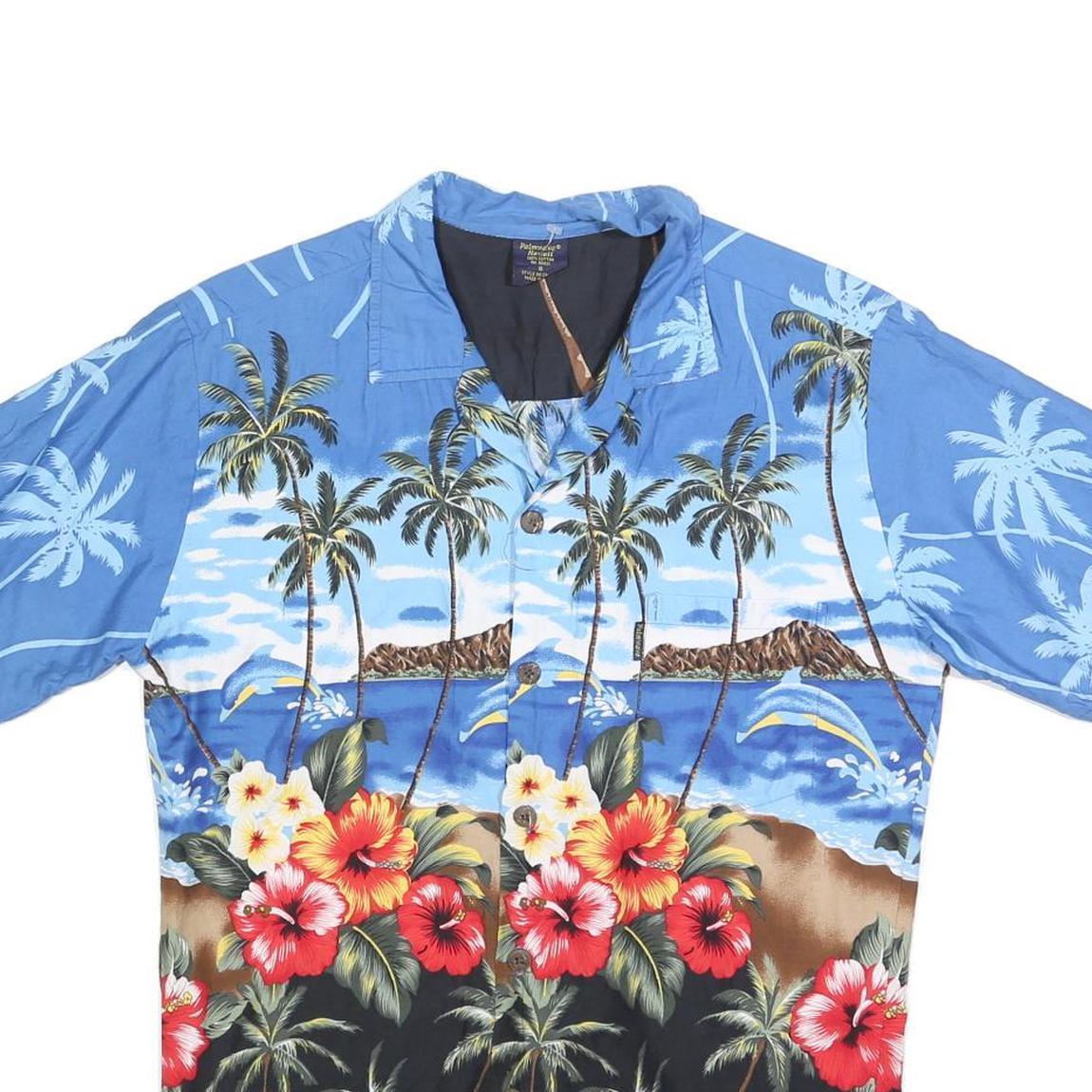 PALMWAVE HAWAII Mens Blue & Black Hawaiian Shirt S Tropical Floral Cotton Blend