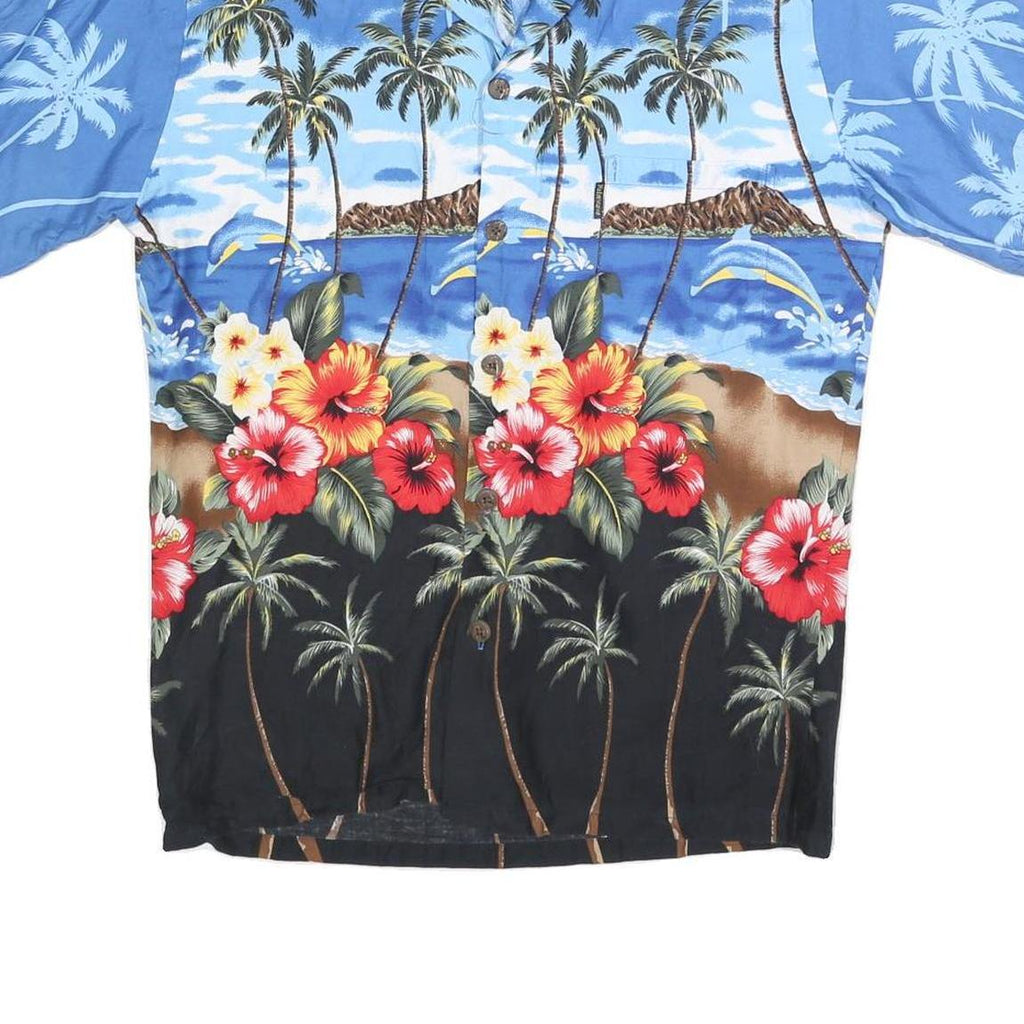 PALMWAVE HAWAII Mens Blue & Black Hawaiian Shirt S Tropical Floral Cotton Blend