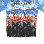 PALMWAVE HAWAII Mens Blue & Black Hawaiian Shirt S Tropical Floral Cotton Blend