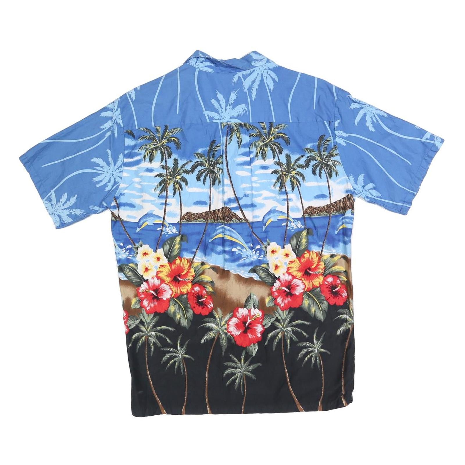 PALMWAVE HAWAII Mens Blue & Black Hawaiian Shirt S Tropical Floral Cotton Blend