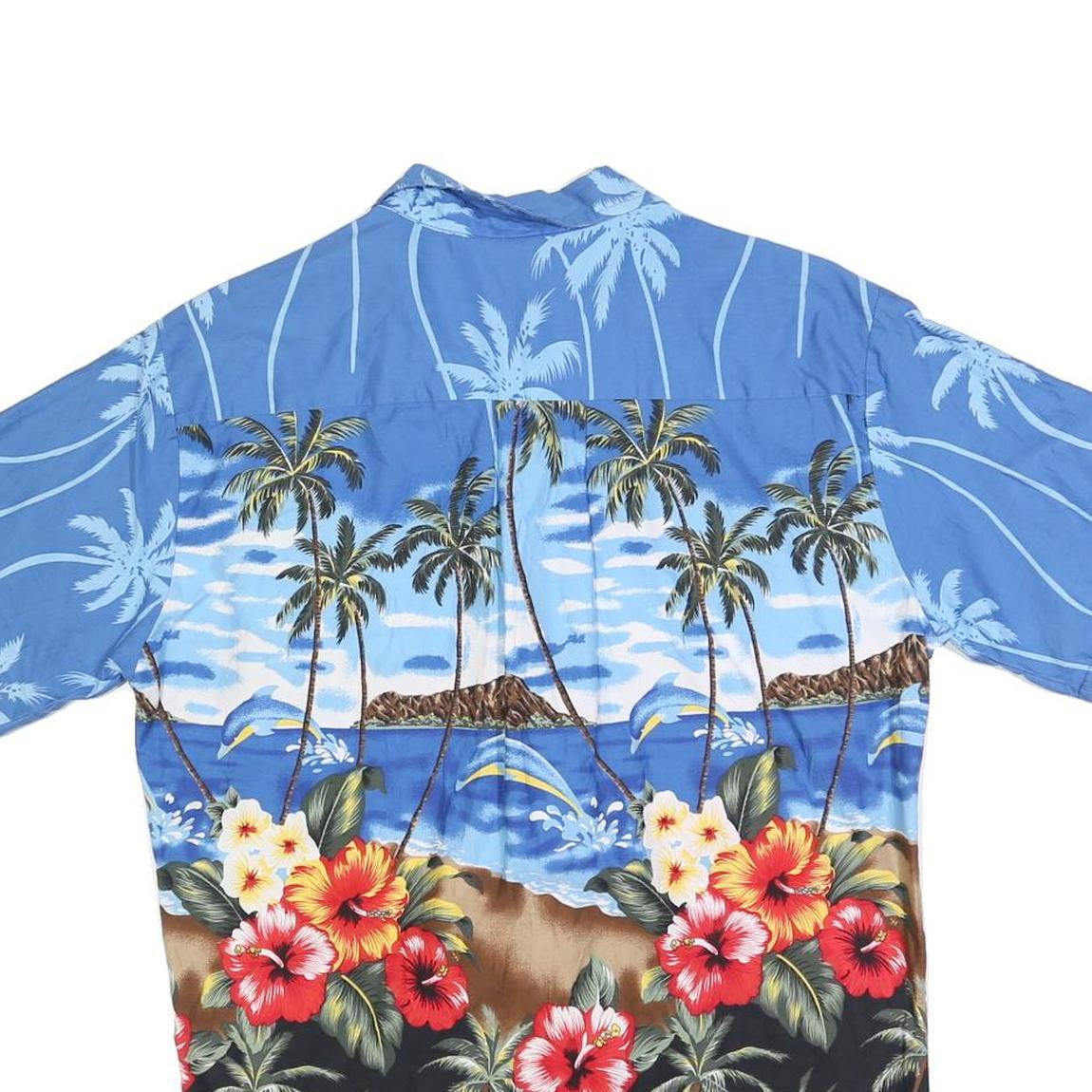 PALMWAVE HAWAII Mens Blue & Black Hawaiian Shirt S Tropical Floral Cotton Blend