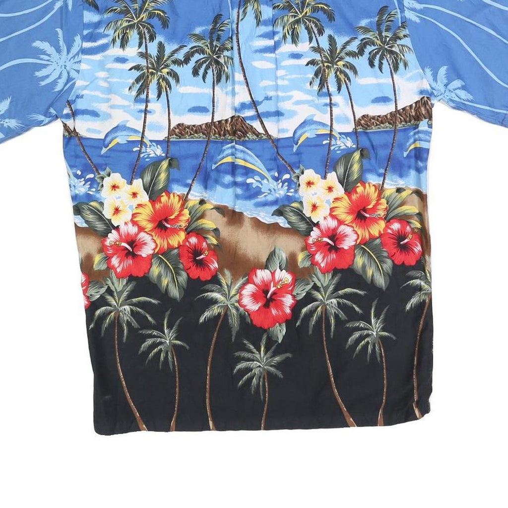 PALMWAVE HAWAII Mens Blue & Black Hawaiian Shirt S Tropical Floral Cotton Blend