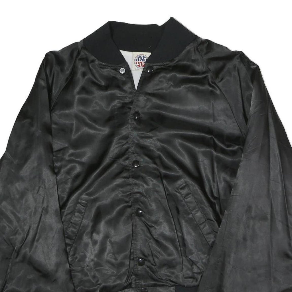 USA Mens Black Satin Button Bomber Jacket L Nylon The Jesse Anderson Band