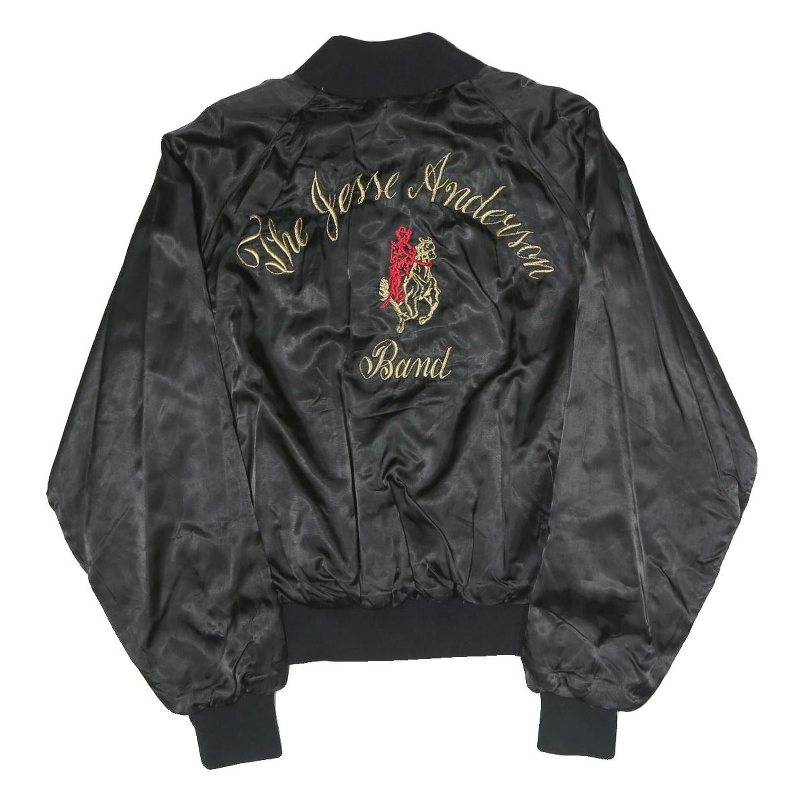 USA Mens Black Satin Button Bomber Jacket L Nylon The Jesse Anderson Band