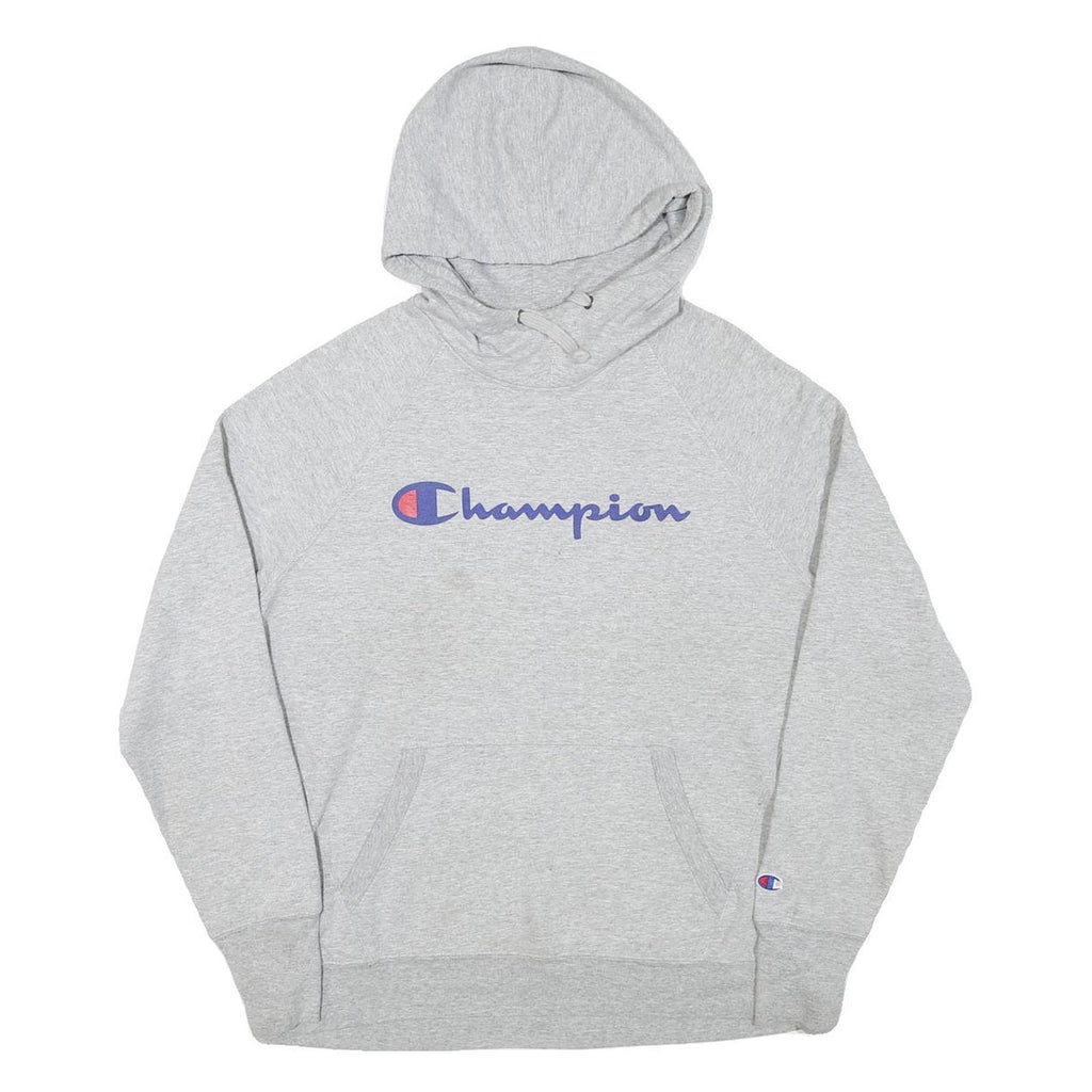 CHAMPION Womens Grey Hoodie L Classic Logo Pullover Casual Sweatshirt